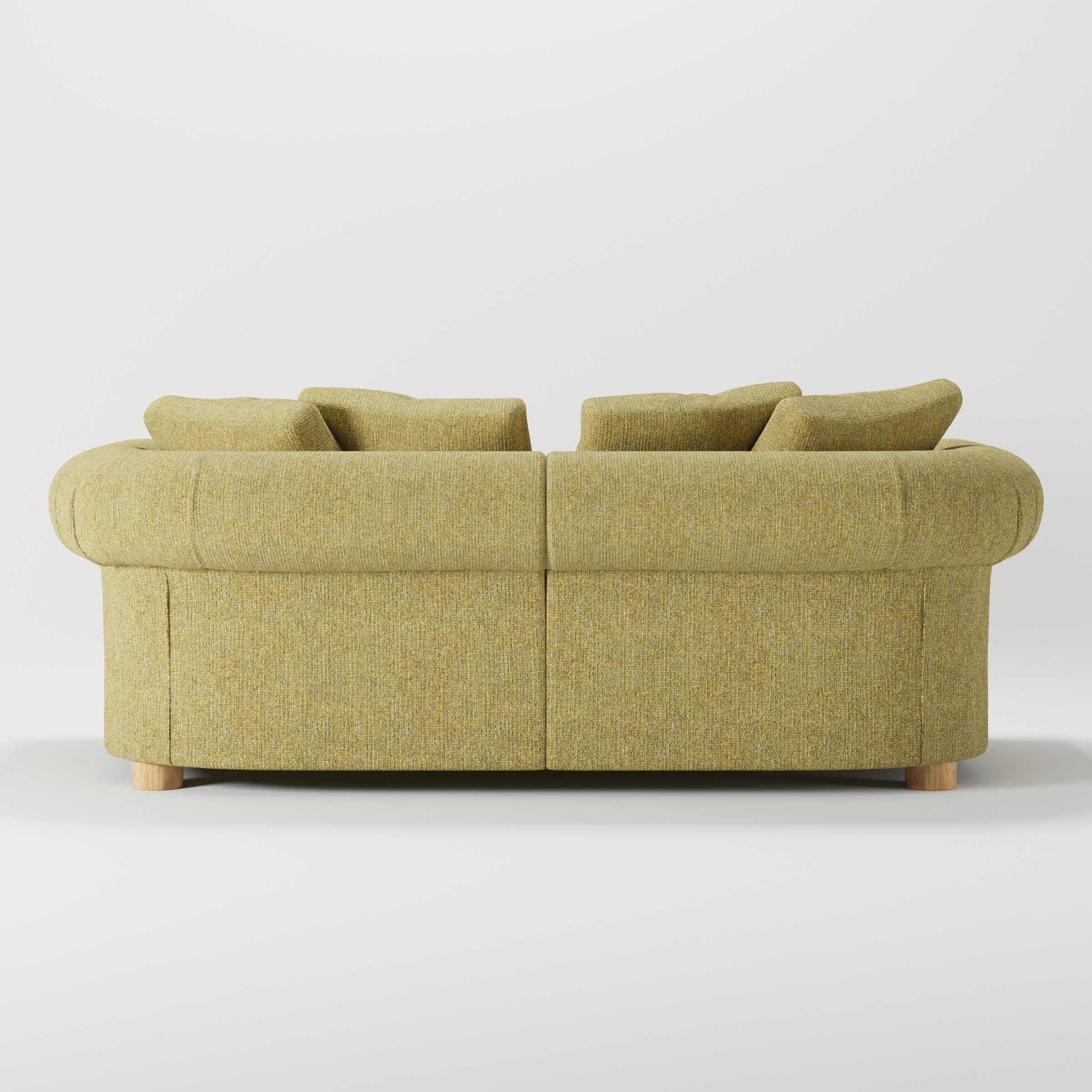 Windermere sofa in Heyling Tweed Sencha shown from the rear highlighting back cushions and upholstery finish.
