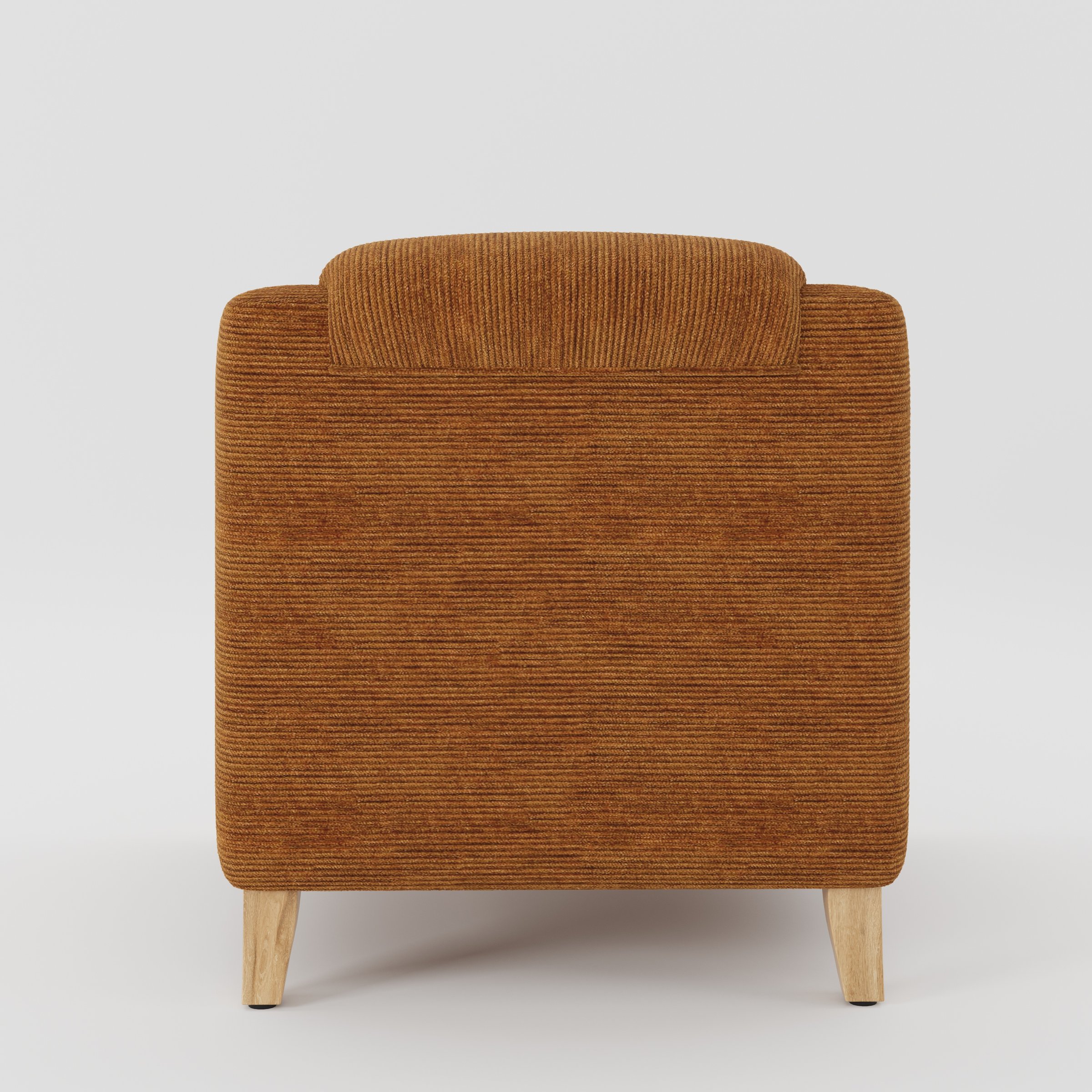 Erne armchair in Caldey Velvet Corduroy Tobacco shown from the rear highlighting backrest shape and upholstery finish.