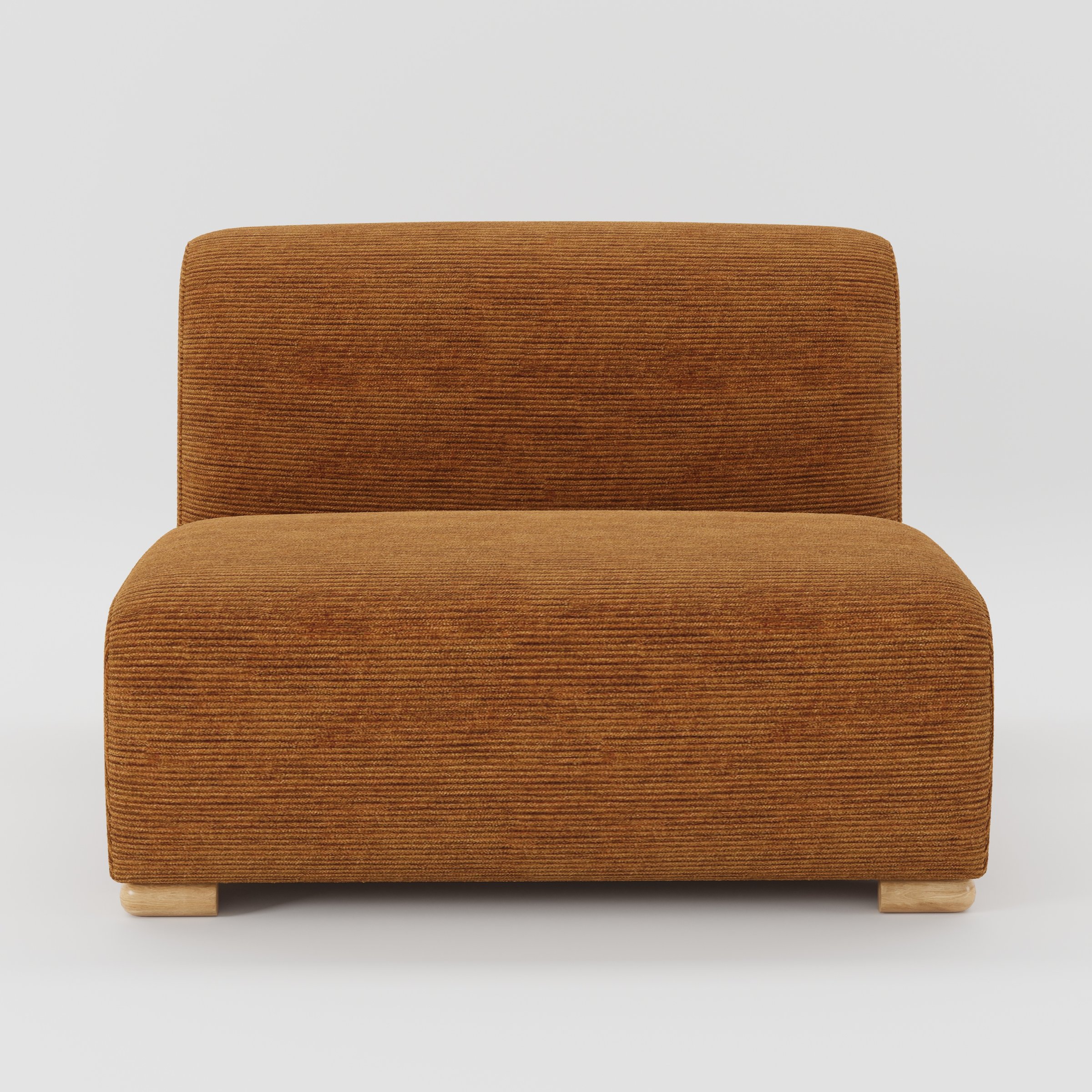 Tay single sofa unit in Caldey Velvet Corduroy Tobacco shown from the front with a low, armless design, deep seat and visible timber feet.