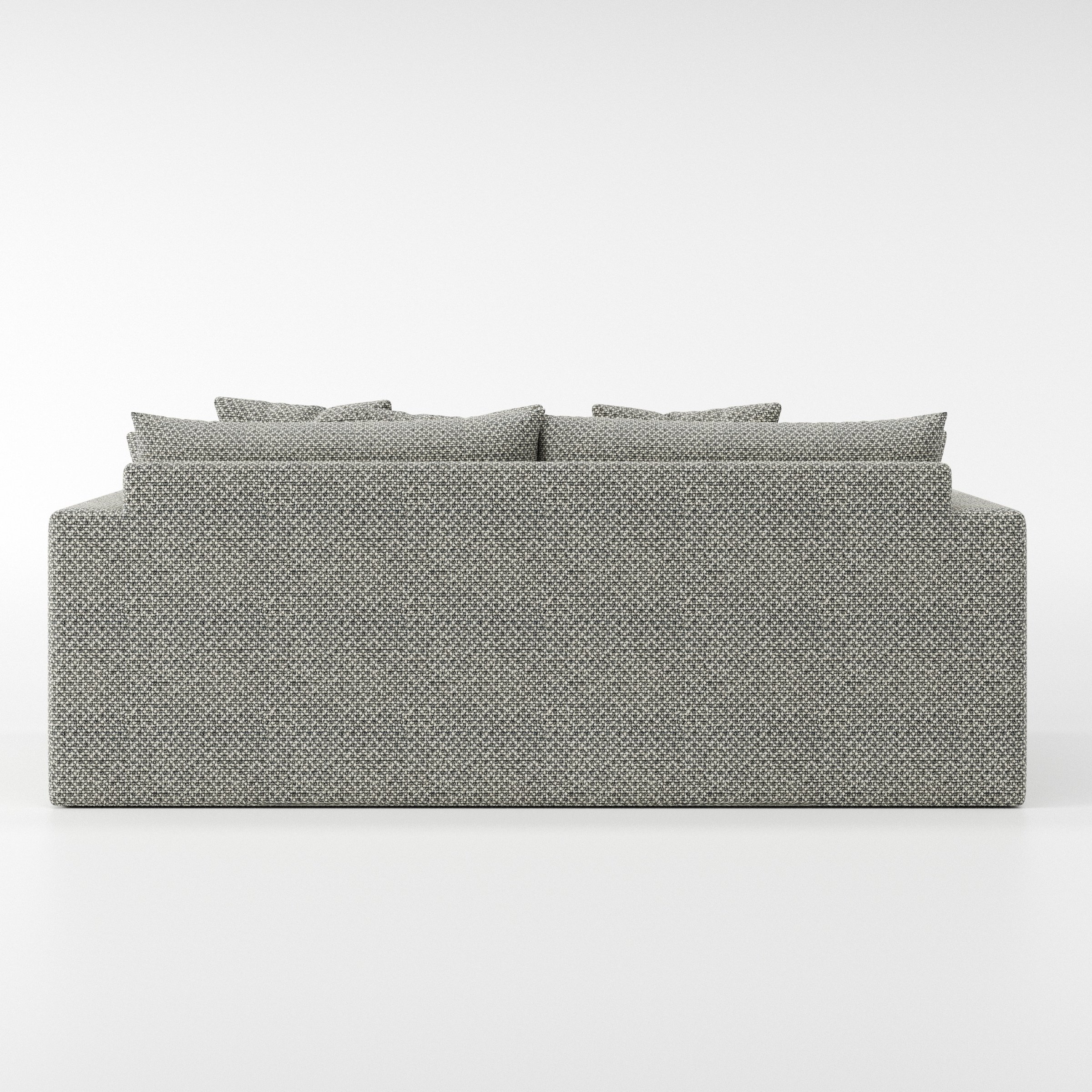 Coniston sofa in Rousay Wool Blend Tar and Chalk shown from the rear highlighting back cushions and upholstery finish.