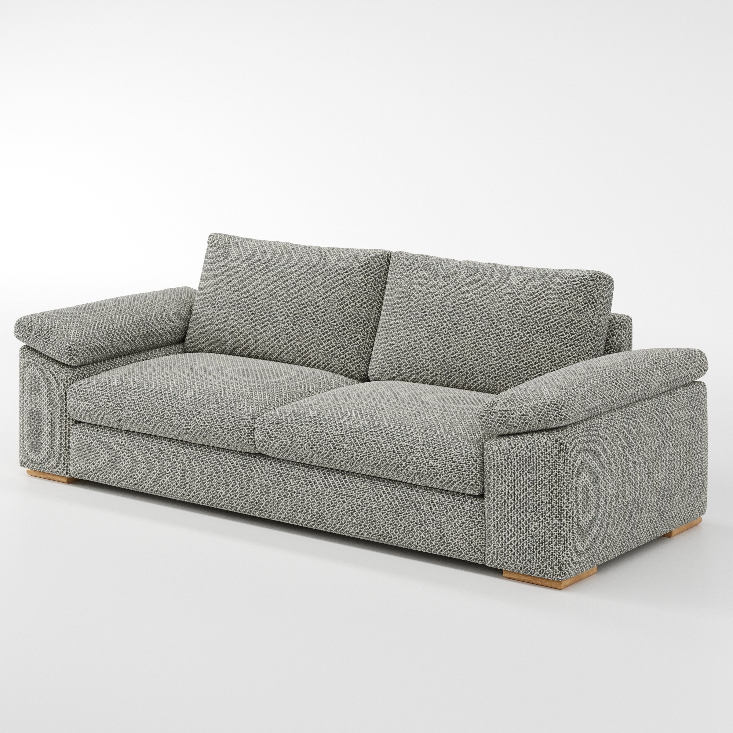 Moy sofa in Rousay Wool Blend Tar and Chalk shown at a diagonal angle highlighting arm profile and seat depth.