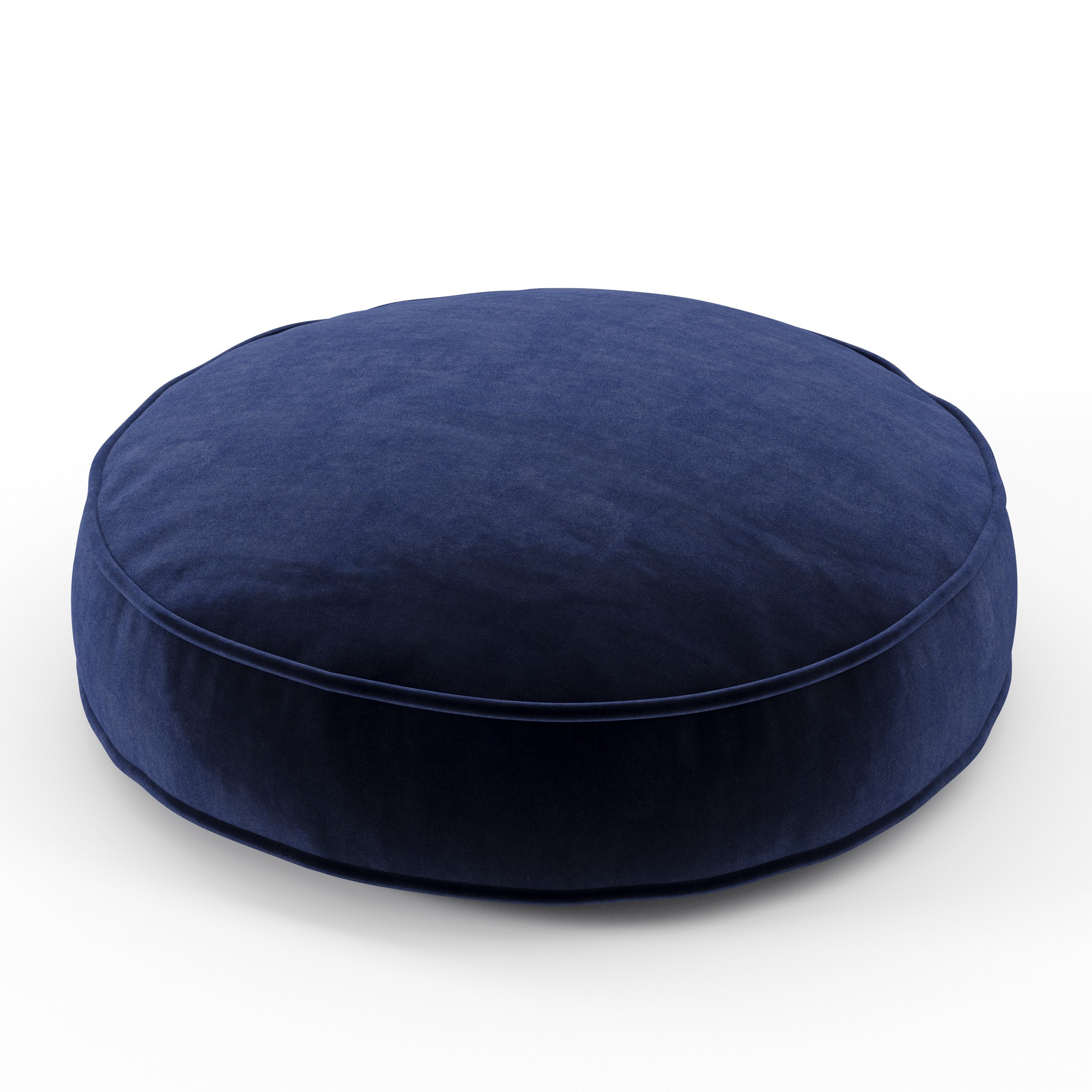 Orbit cushion in Noss Velvet Navy, round simple cushion with border and piping in rich navy velvet, size 50cm x 8.75cm