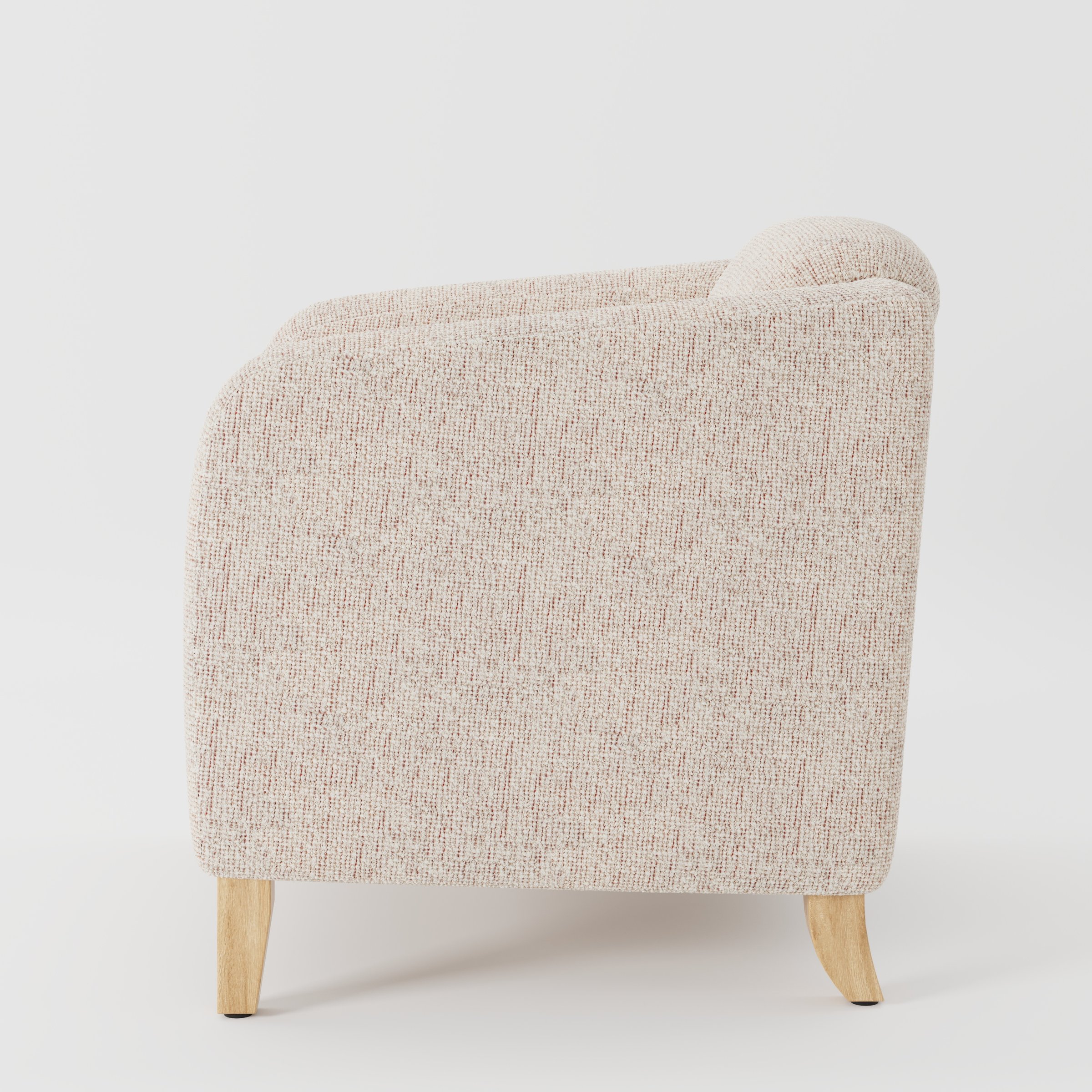 Erne armchair in Orsay Boucle Cream and Copper shown in side profile displaying proportions and overall silhouette.