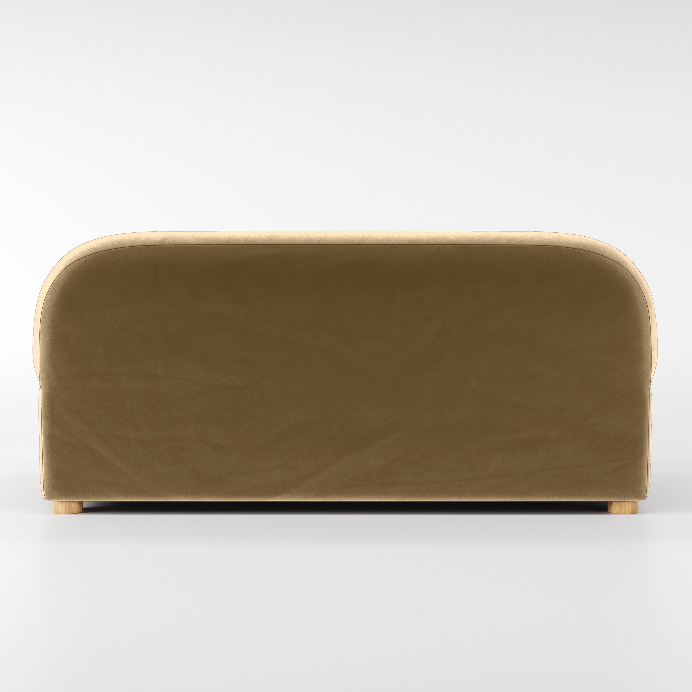 Rear view of the Awe sofa upholstered in Plush EasyClean Velvet in Cafe.