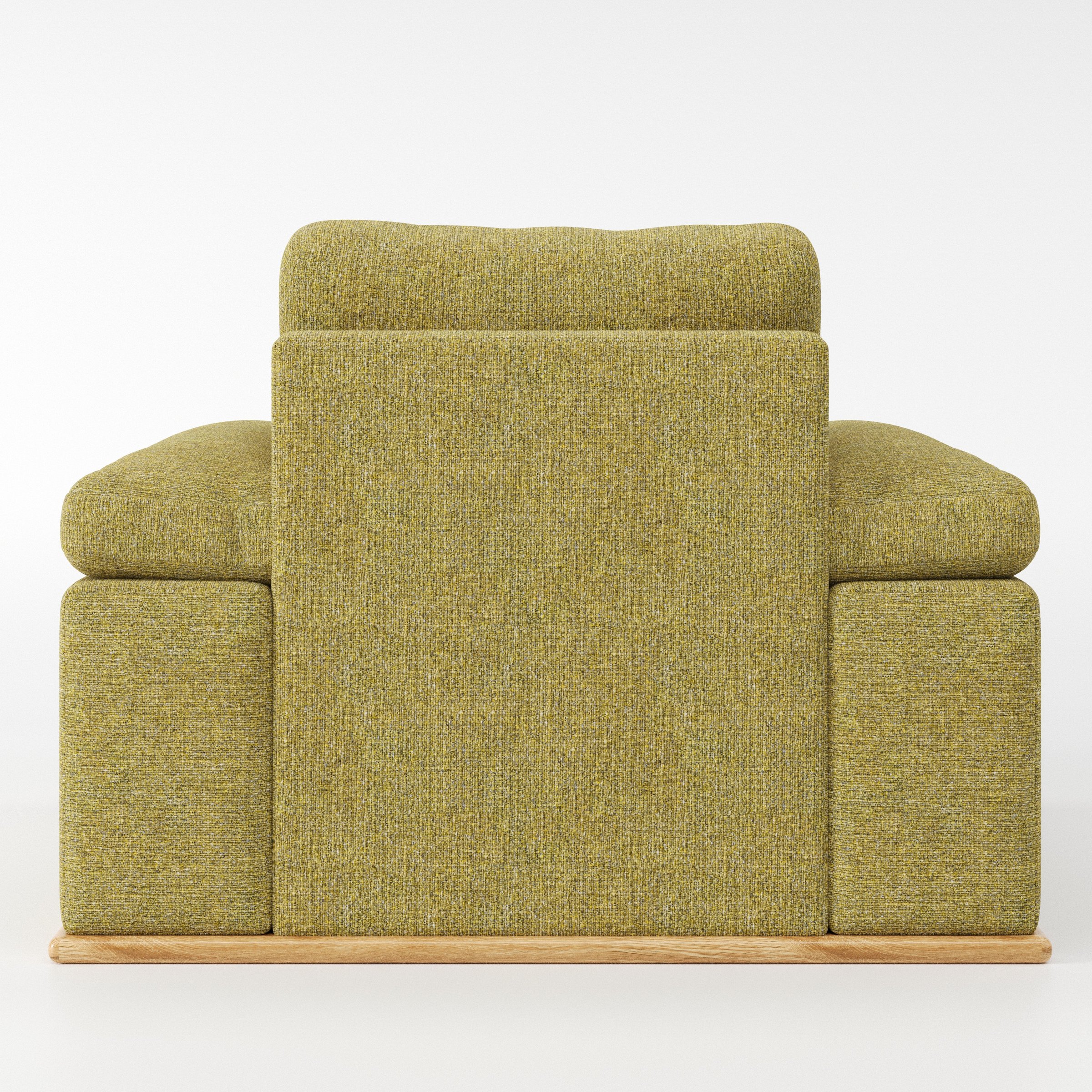 Cusher armchair in Heyling Tweed Sencha shown from the rear highlighting backrest shape and upholstery finish.