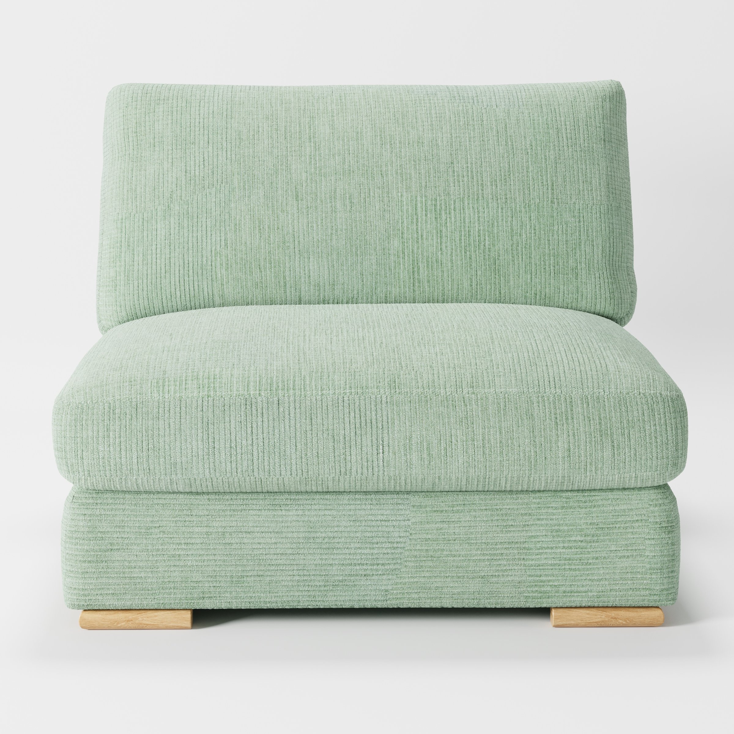 Olton single sofa unit in Caldey Velvet Corduroy Eucalyptus shown from the front with a deep seat cushion, separate back cushion and visible timber feet.