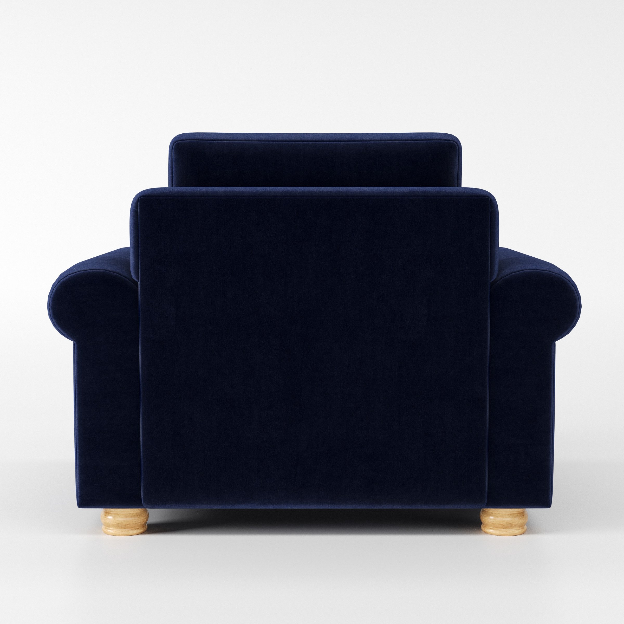 Anna Lee armchair in Noss Velvet Navy shown from the rear highlighting backrest shape and upholstery finish.