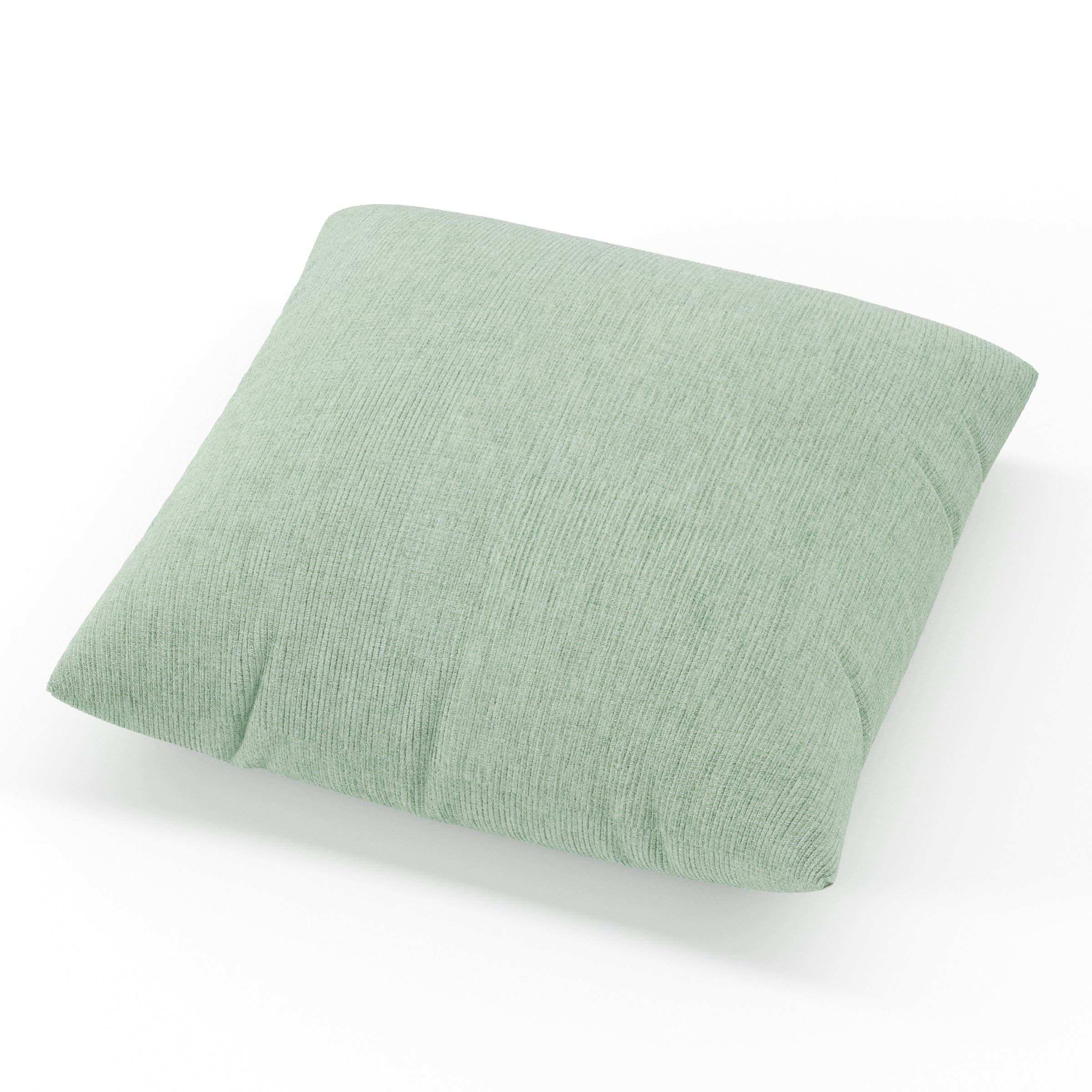 Block cushion in Caldey Velvet Corduroy Eucalyptus, square simple cushion in soft green corduroy velvet with clean edges and soft structure, size 60cm x 60cm