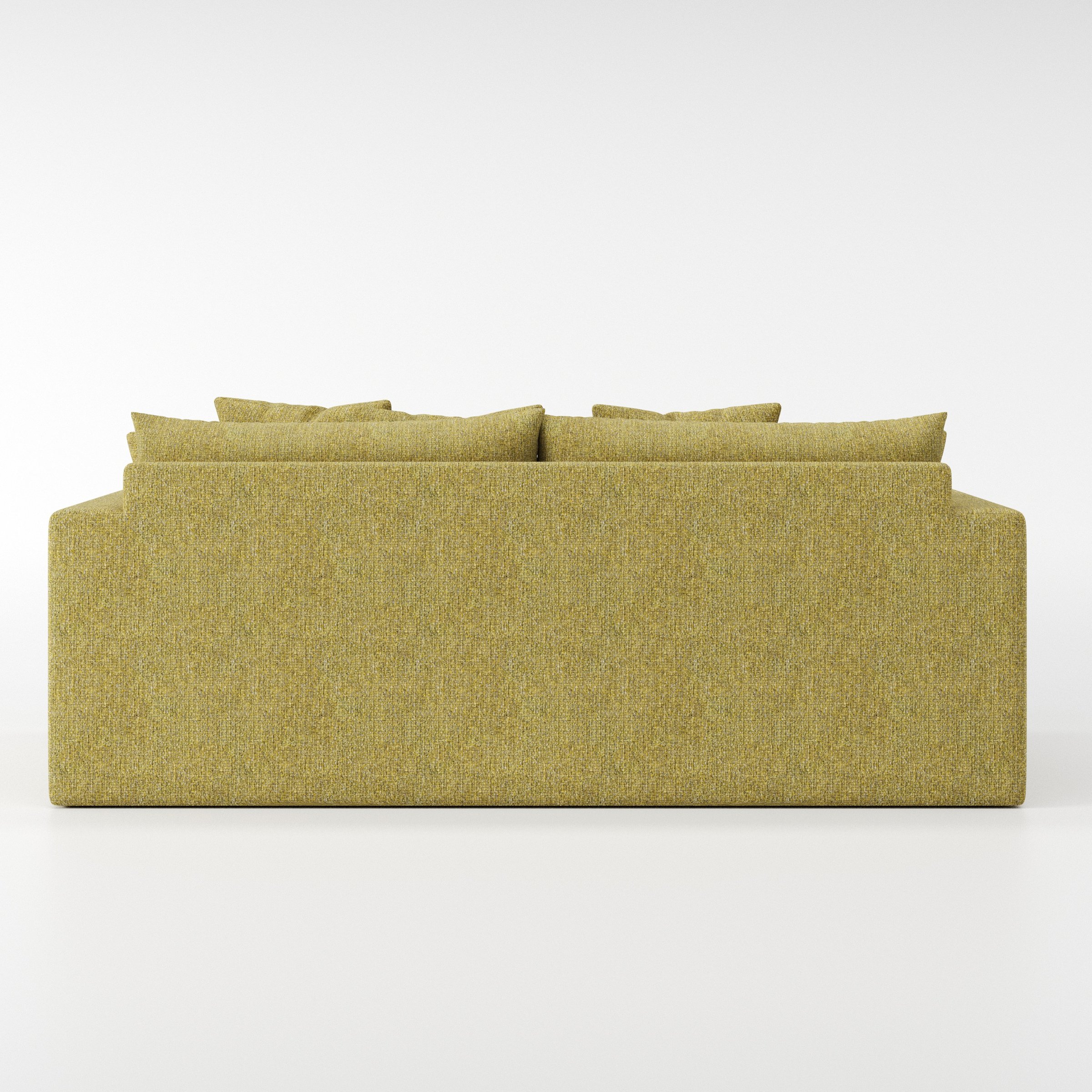 Coniston sofa in Heyling Tweed Sencha shown from the rear highlighting back cushions and upholstery finish.