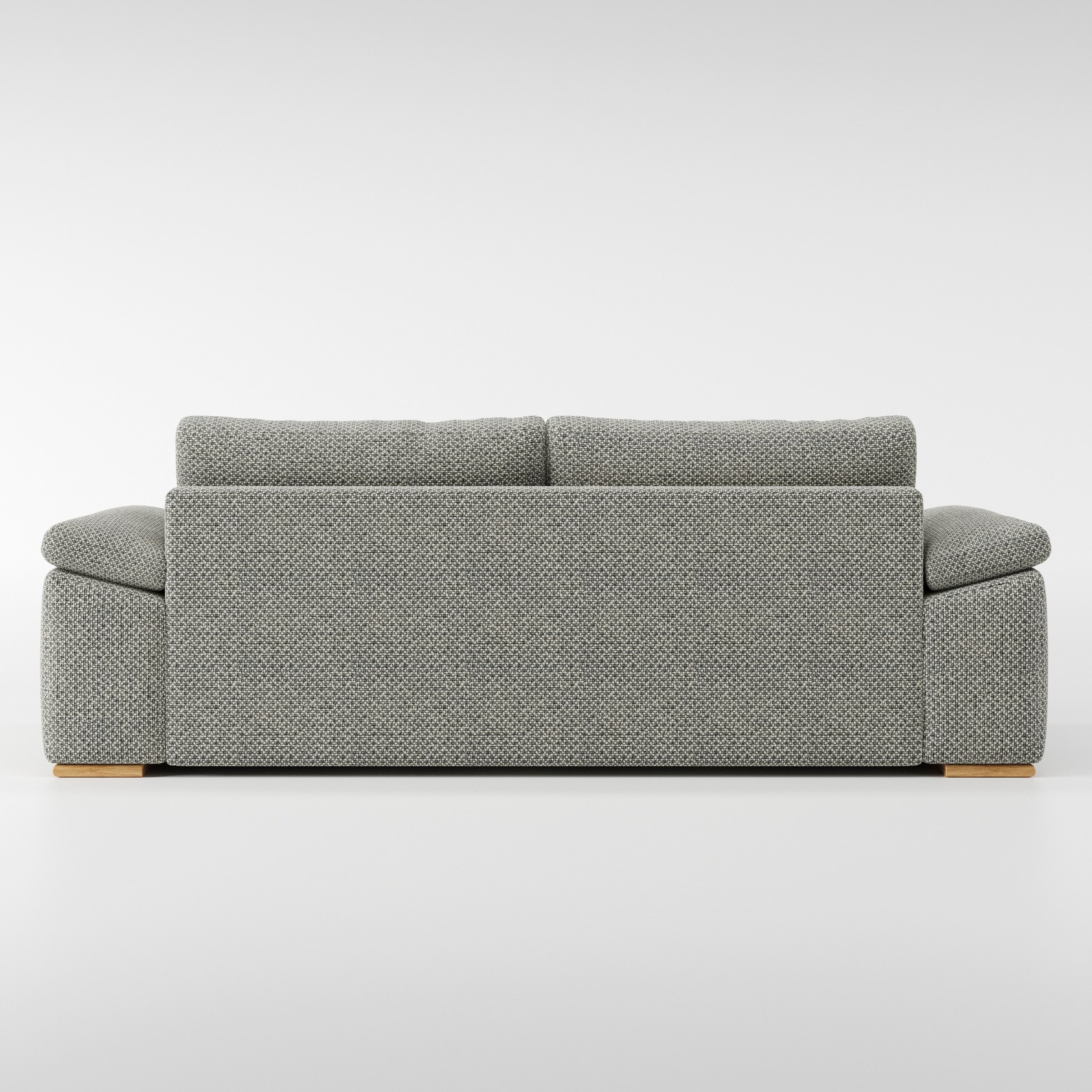 Moy sofa in Rousay Wool Blend Tar and Chalk shown from the rear highlighting back cushions and upholstery finish.