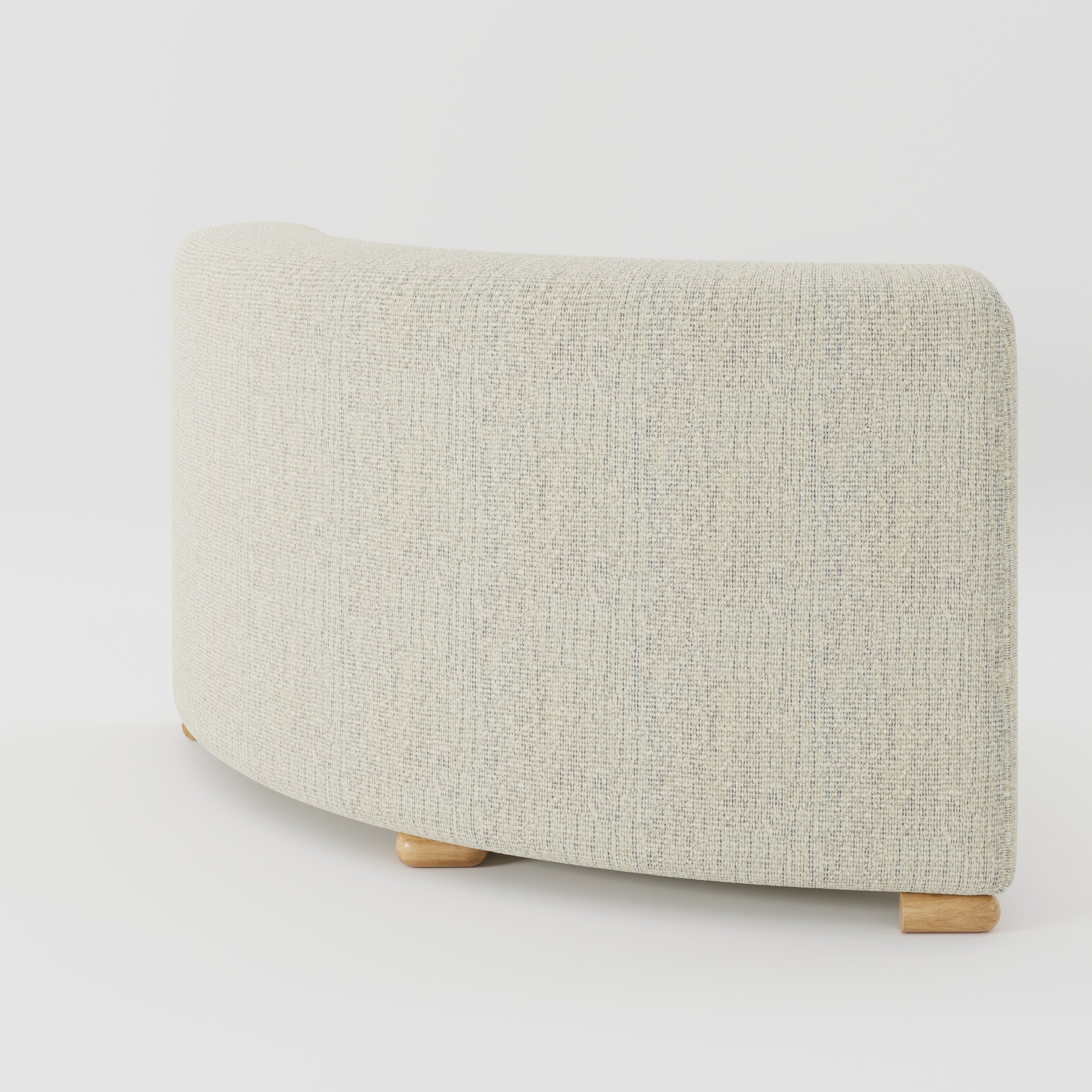 Tay corner sofa unit in Orsay Bouclé Cream and Marine shown from the back with a smooth curved silhouette and timber feet.