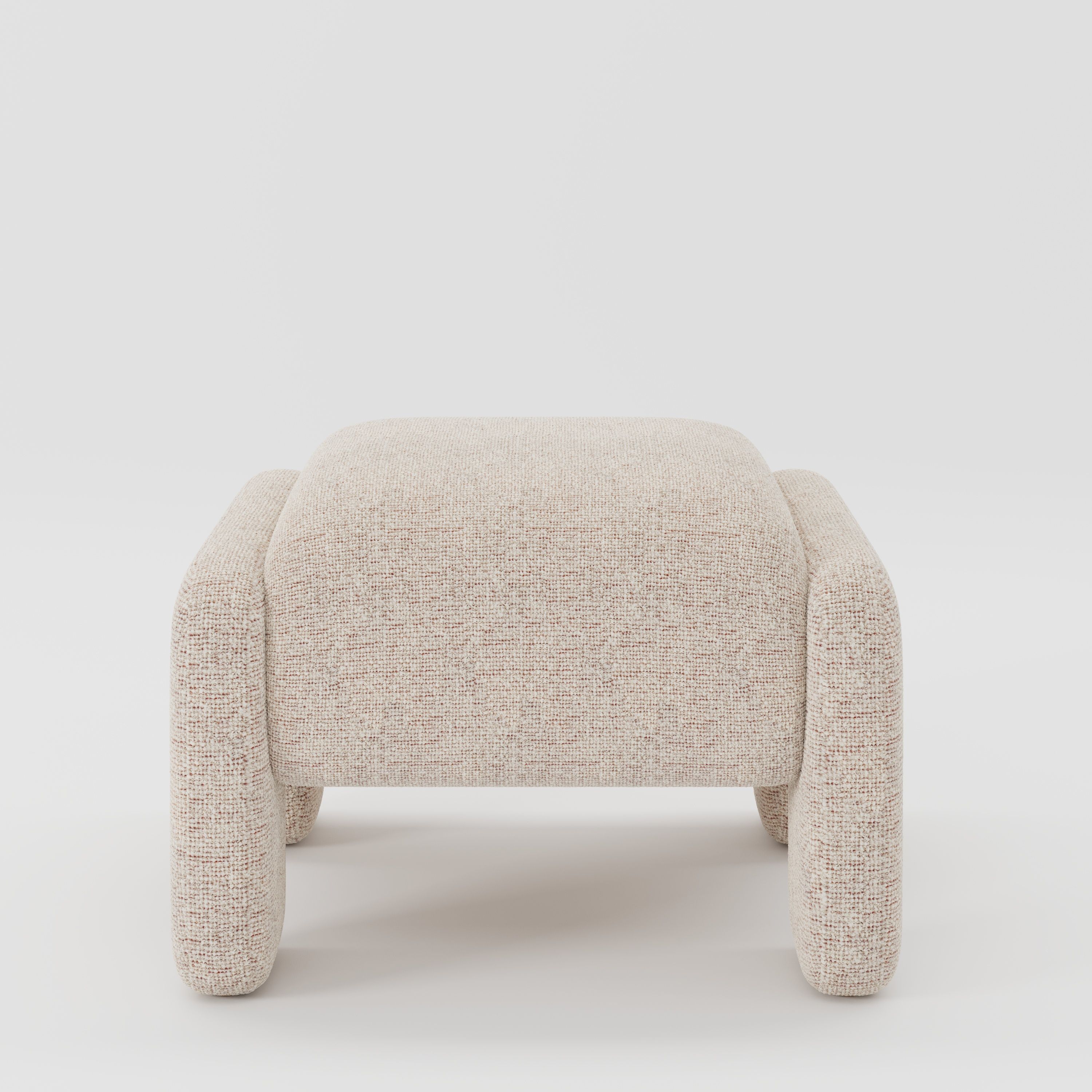 Inny footstool in Orsay bouclé cream and copper fabric, front view showing rounded upholstered form and textured finish