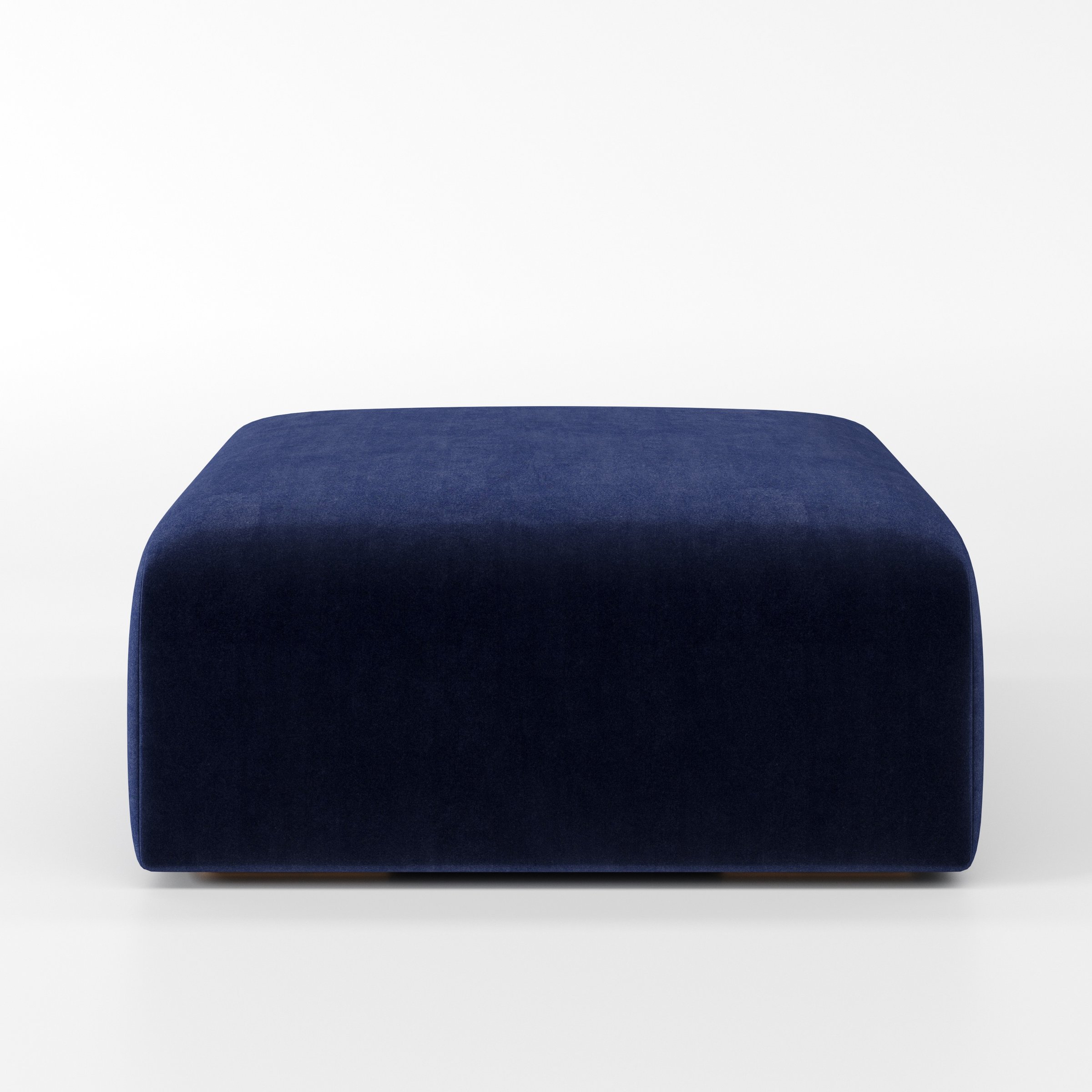 Drumquin footstool in Noss Velvet Navy shown front-on against a neutral studio backdrop.
