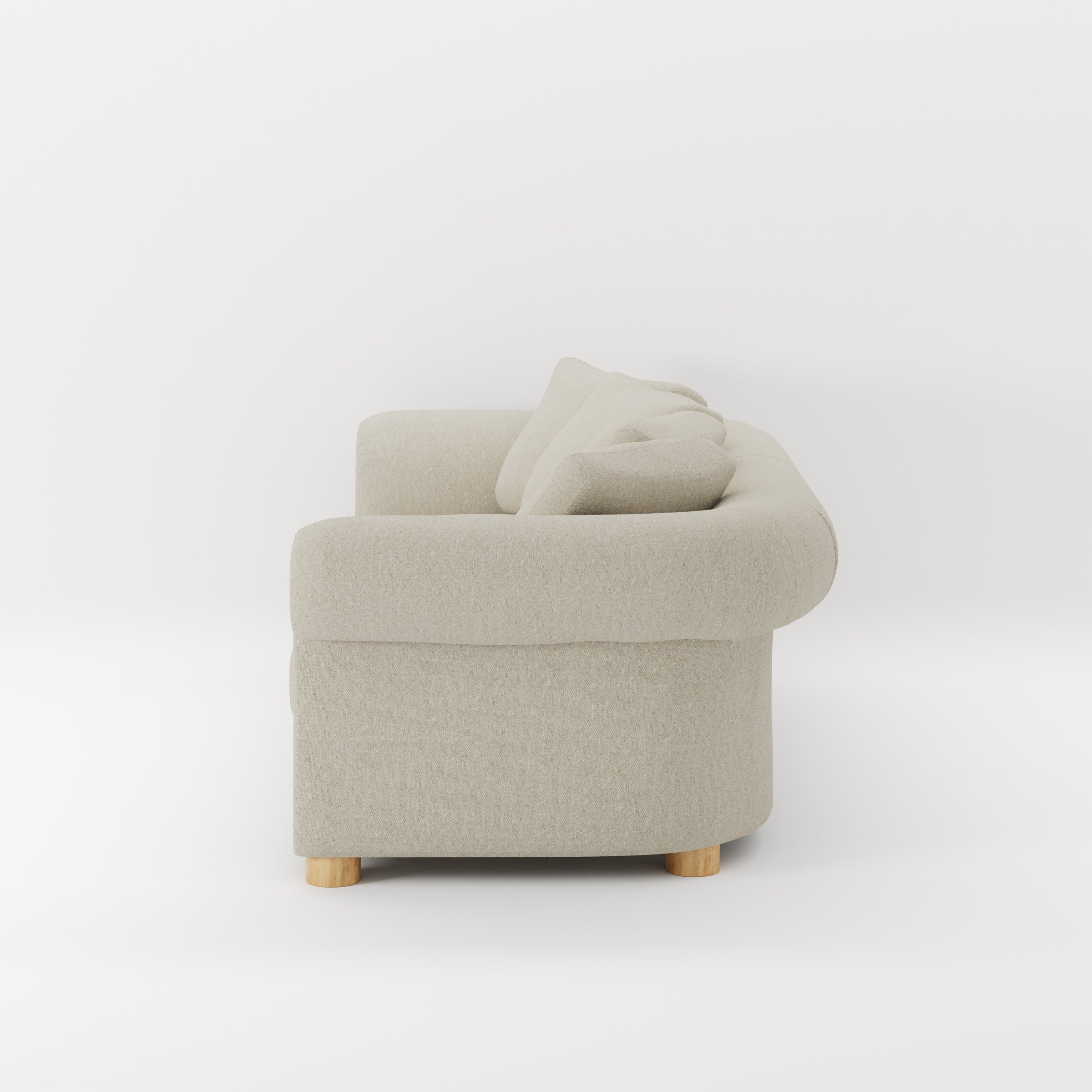 Windermere sofa in Alderney Linen Oatmeal shown in side profile displaying proportions and overall silhouette.