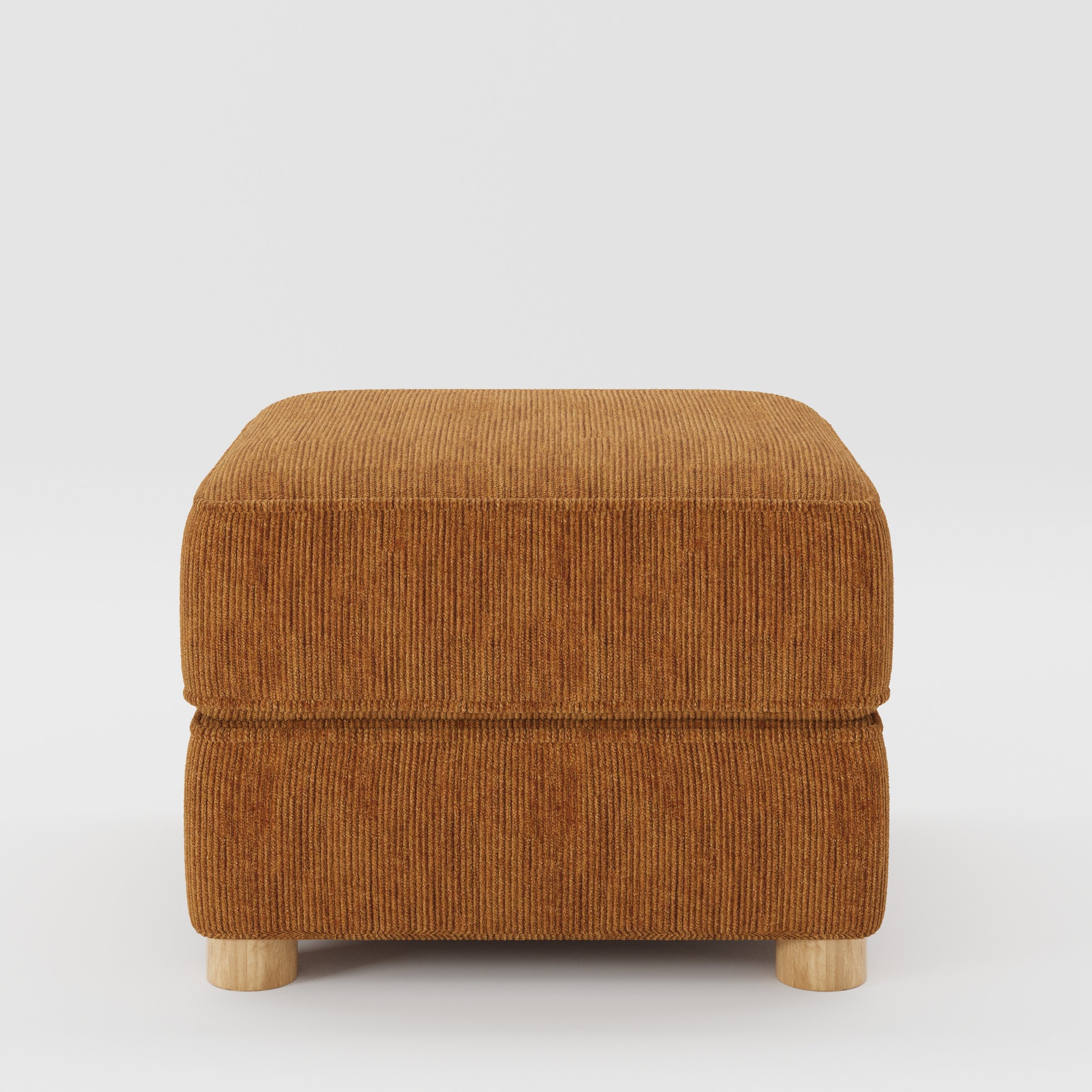 Fergus footstool in Caldey Velvet Corduroy Tobacco shown front-on against a neutral studio backdrop.
