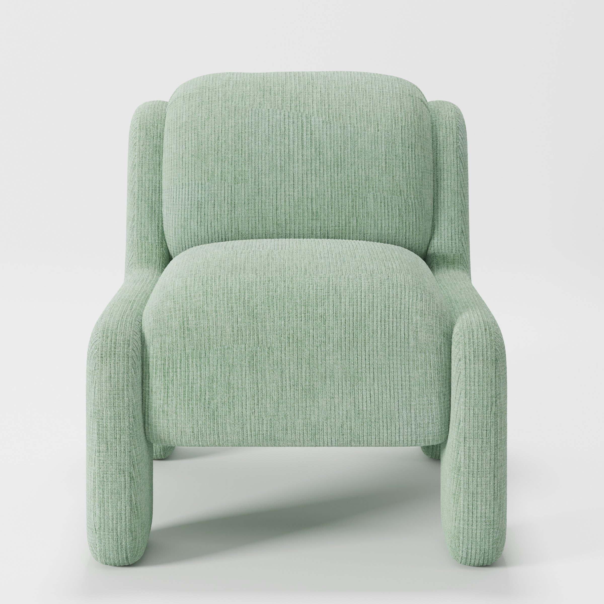 Inny armchair in Caldey Velvet Corduroy Eucalyptus shown front-on against a neutral studio backdrop.