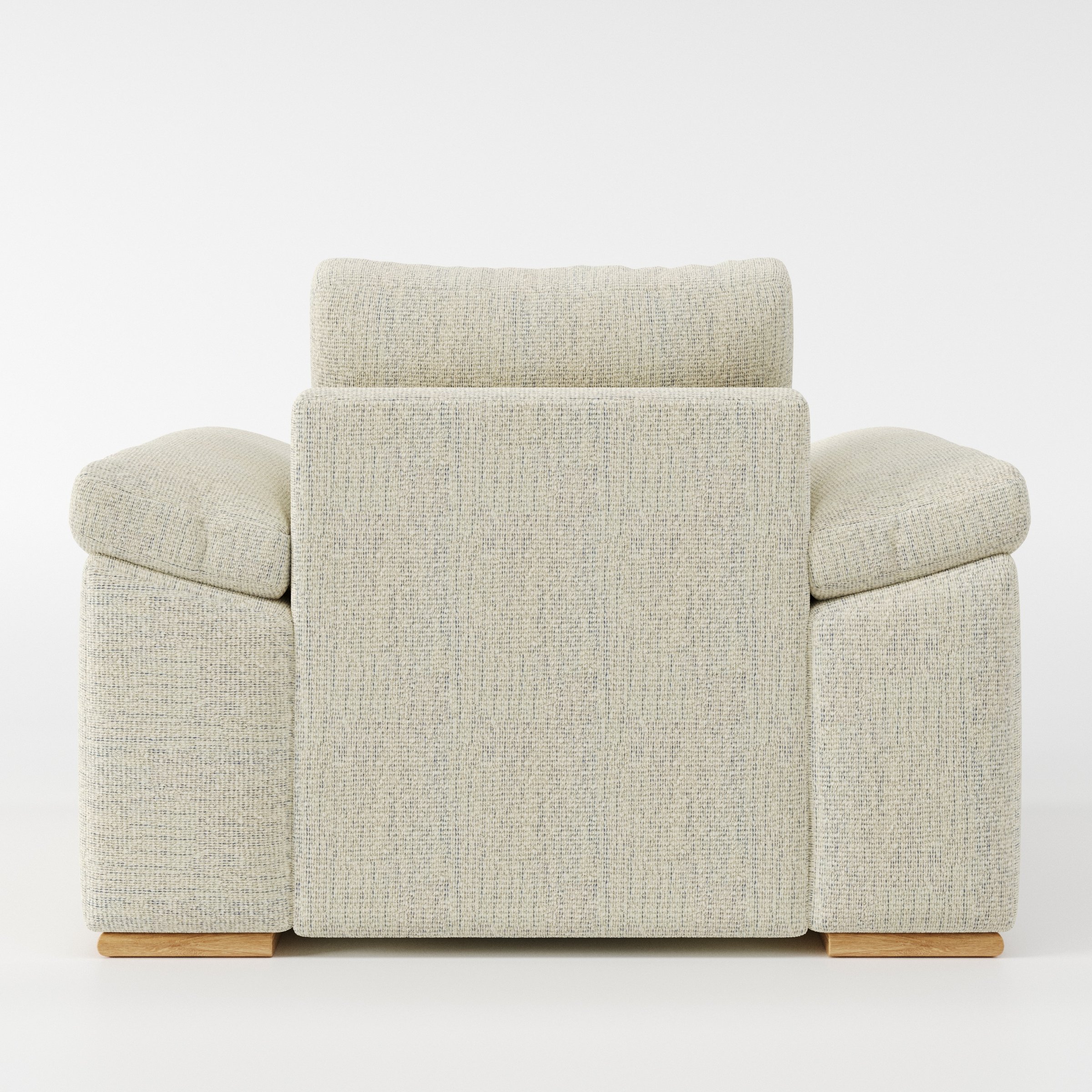 Moy armchair in Orsay Boucle Cream and Marine shown from the rear highlighting backrest shape and upholstery finish.