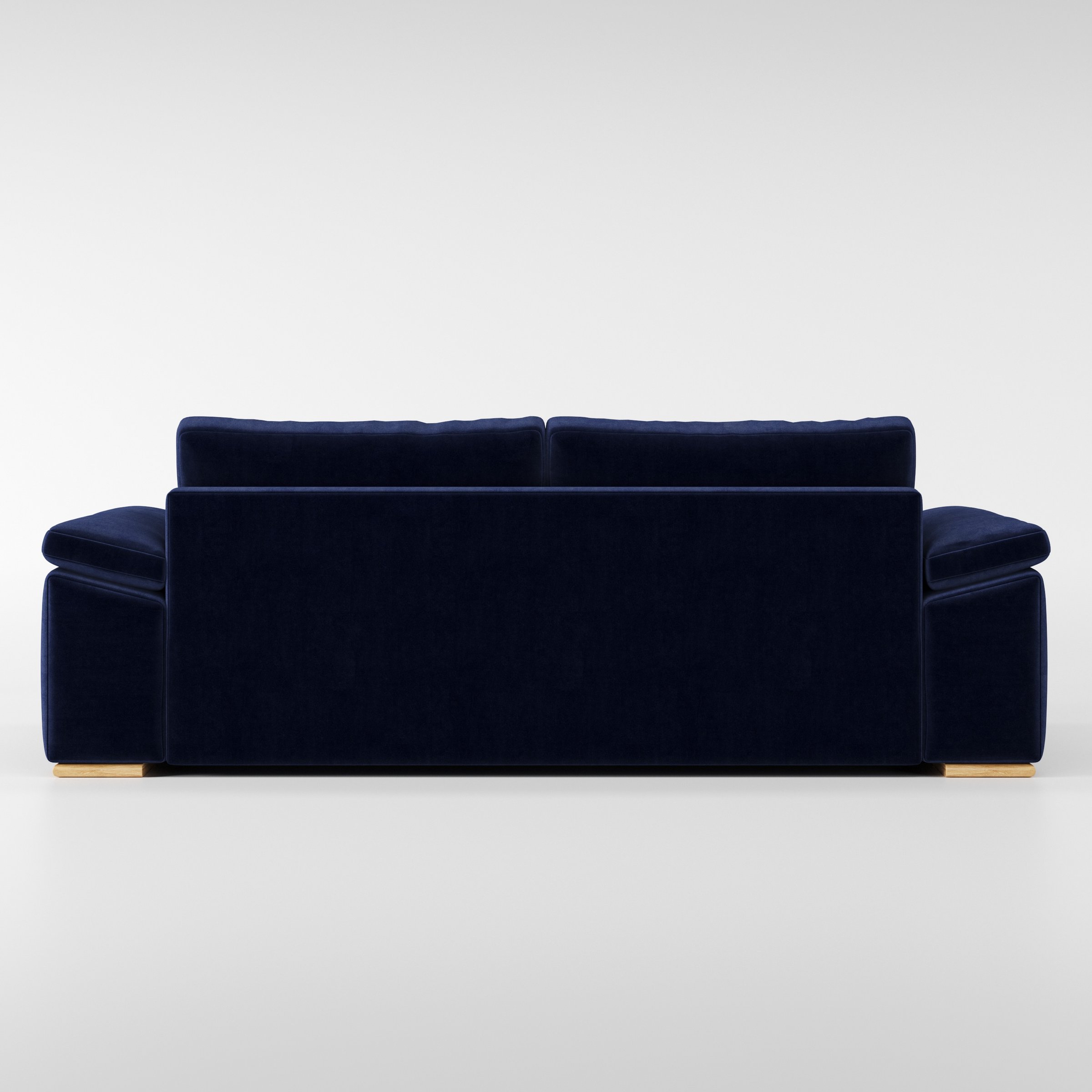 Moy sofa in Noss Velvet Navy shown from the rear highlighting back cushions and upholstery finish.