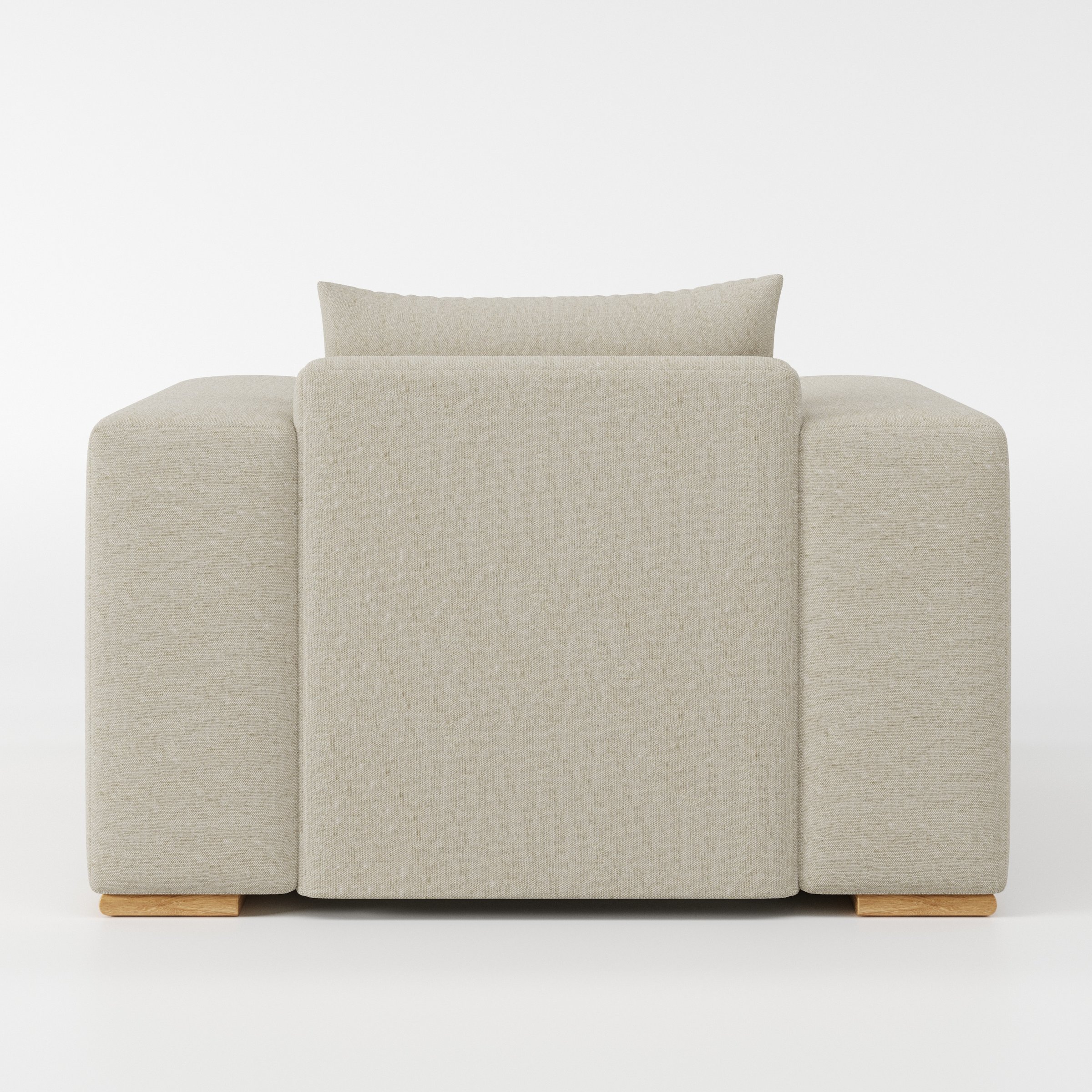 Fane armchair in Alderney Linen Oatmeal shown from the rear highlighting backrest shape and upholstery finish.