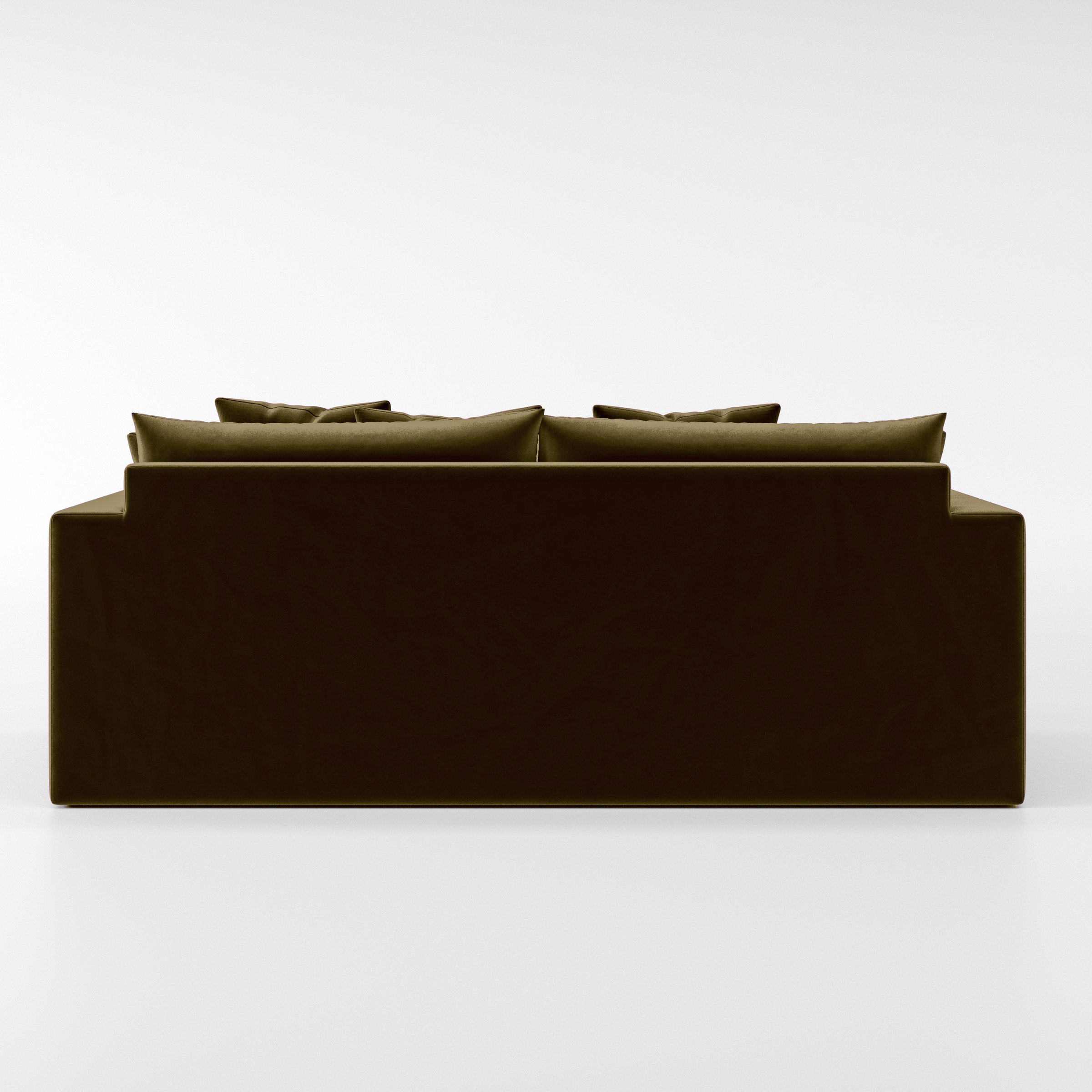Rear view of the Coniston sofa upholstered in Plush EasyClean Velvet in Cedar.