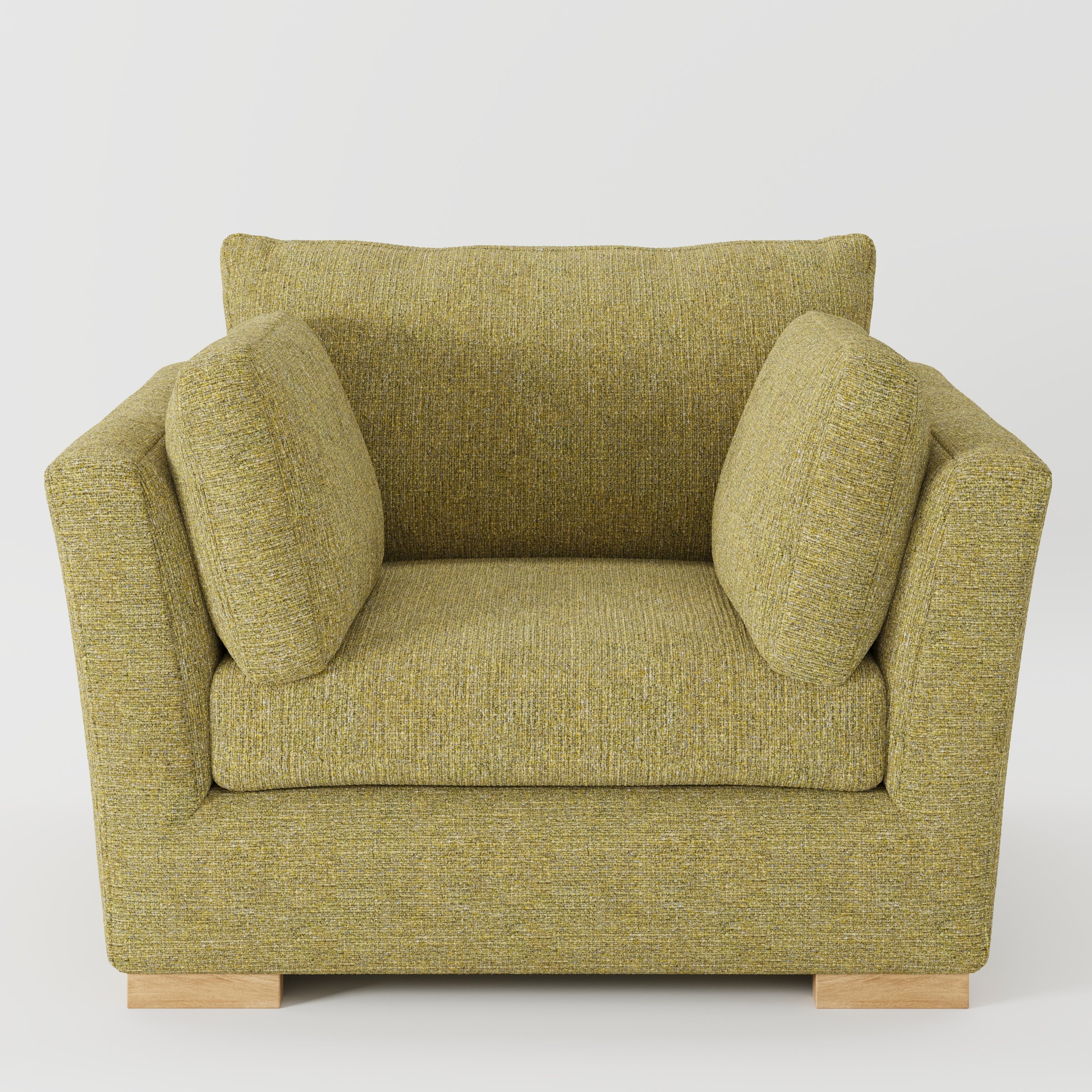 Stowe armchair in Heyling Tweed Sencha shown front-on against a neutral studio backdrop.