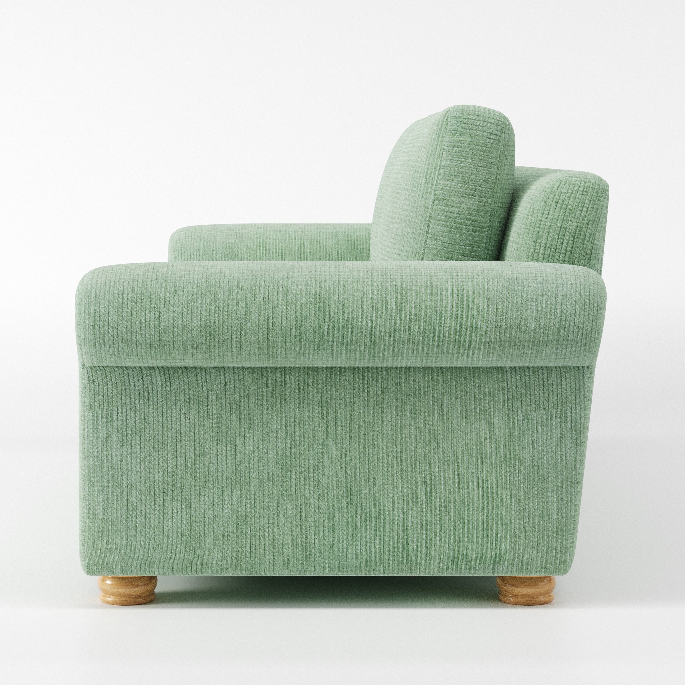 Anna Lee sofa in Caldey Velvet Corduroy Eucalyptus shown in side profile displaying proportions and overall silhouette.