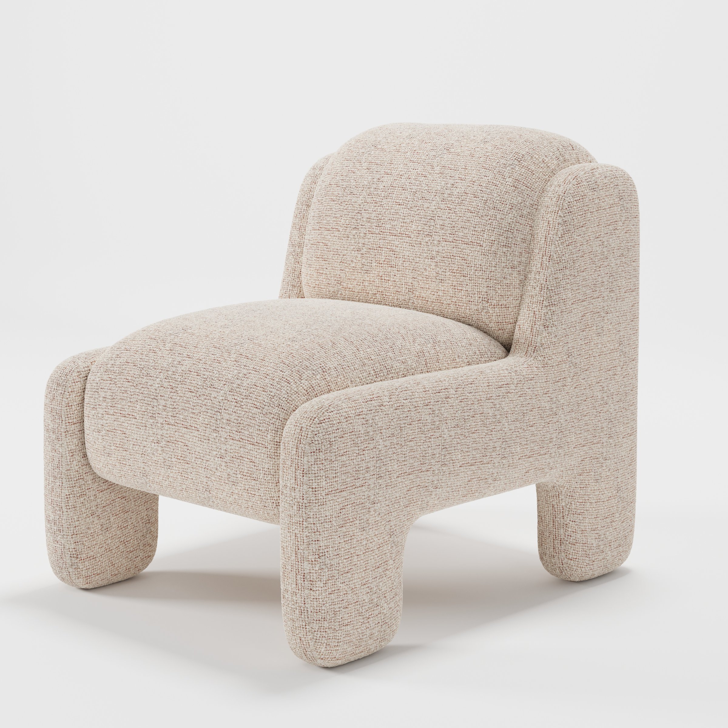 Inny armchair in Orsay Boucle Cream and Copper shown at a diagonal angle highlighting sculpted form and low seat.