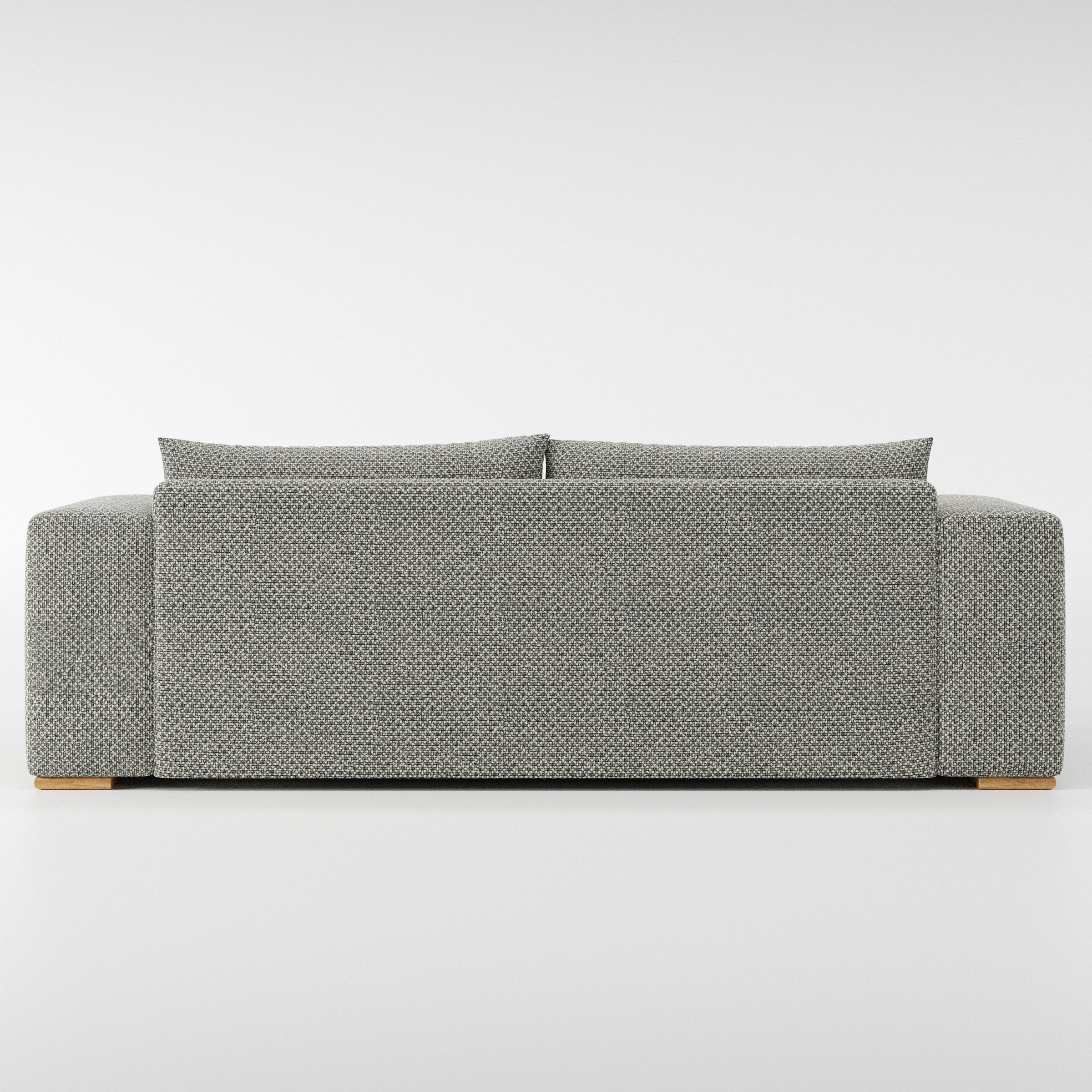 Fane sofa in Rousay Wool Blend Tar and Chalk shown from the rear highlighting back cushions and upholstery finish.