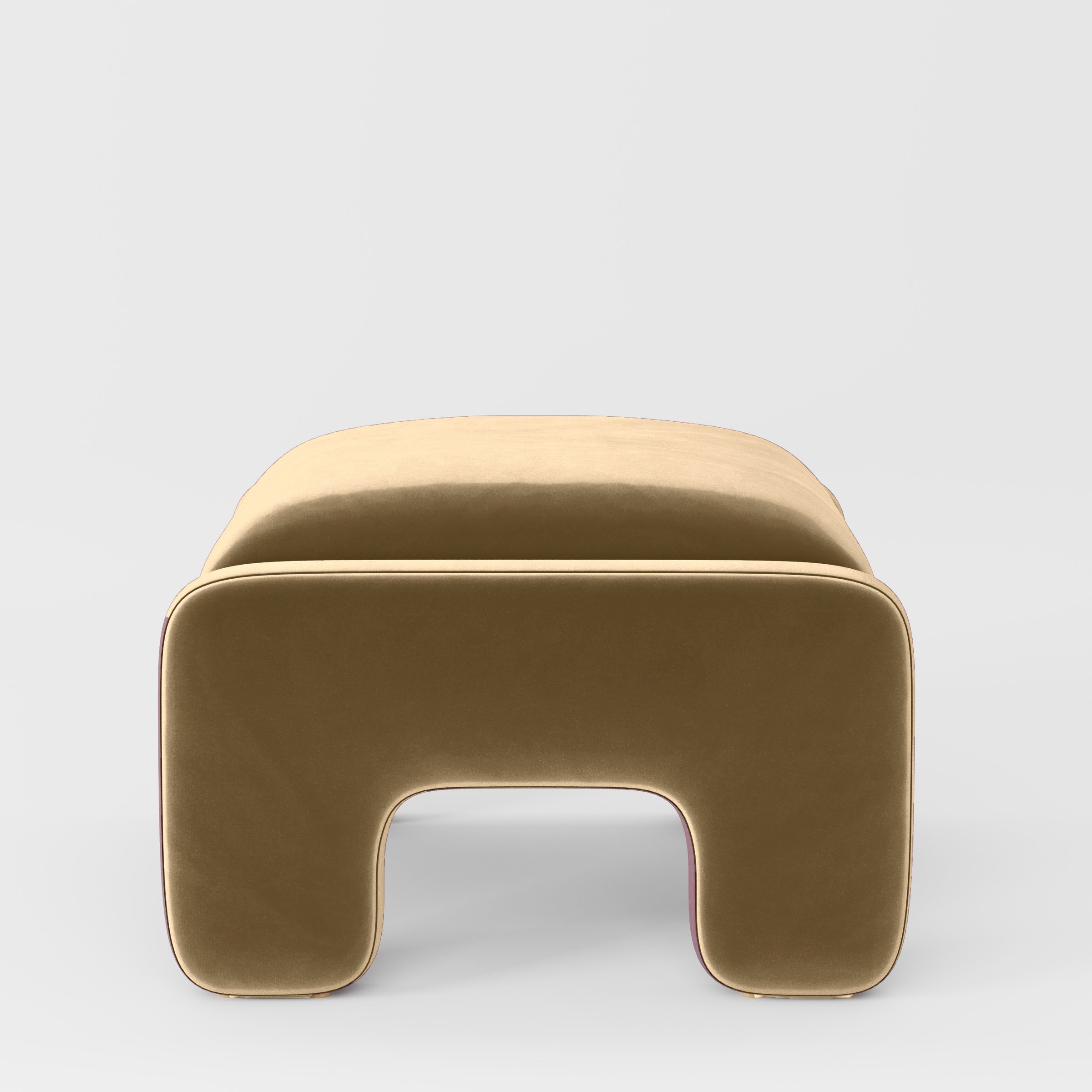 Side view of the Inny footstool upholstered in Plush EasyClean Velvet in Cafe.