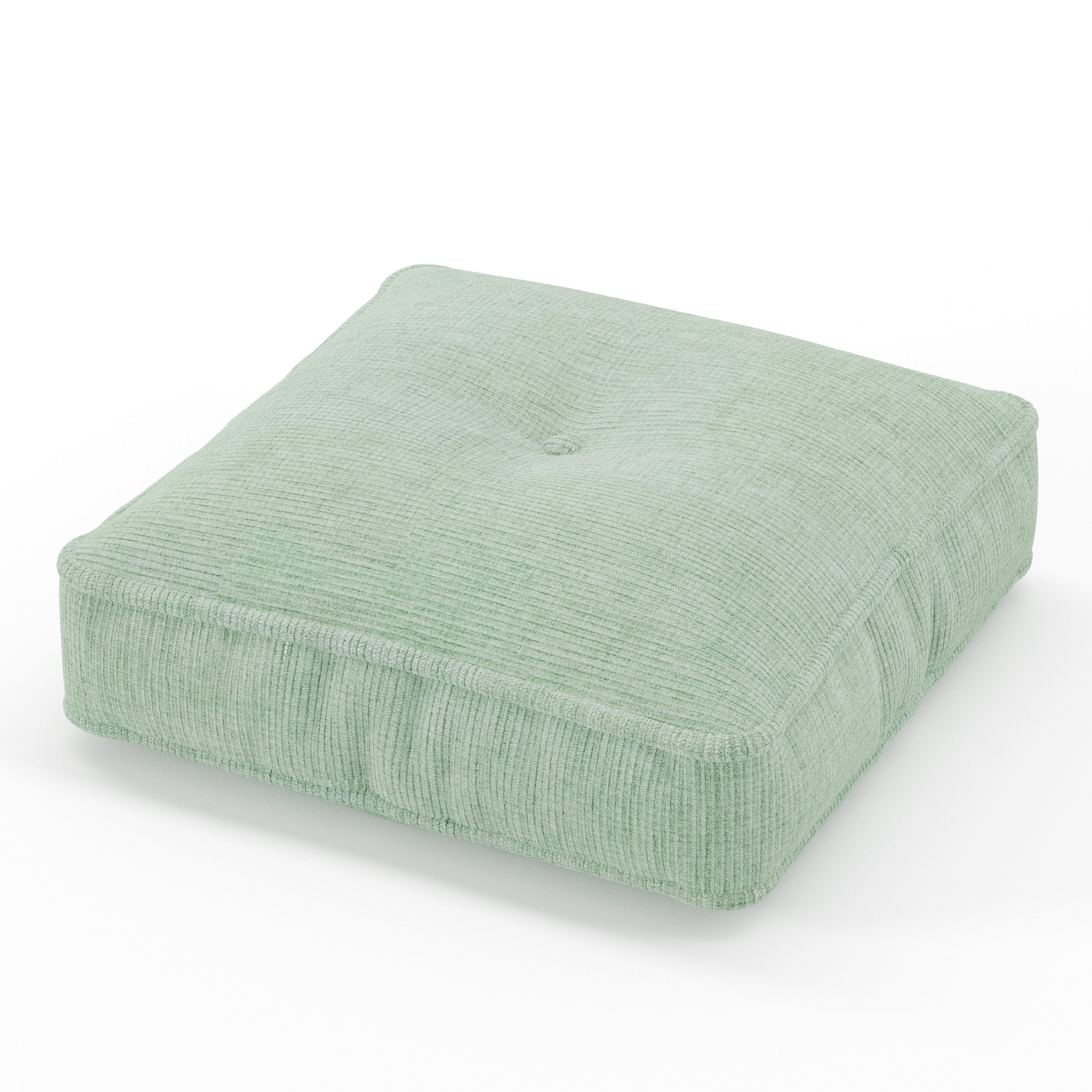 Base cushion in Caldey Velvet Corduroy Eucalyptus, square tufted cushion with border and piping in soft green corduroy velvet with central tuft detail, size 40cm x 40cm x 8.75cm