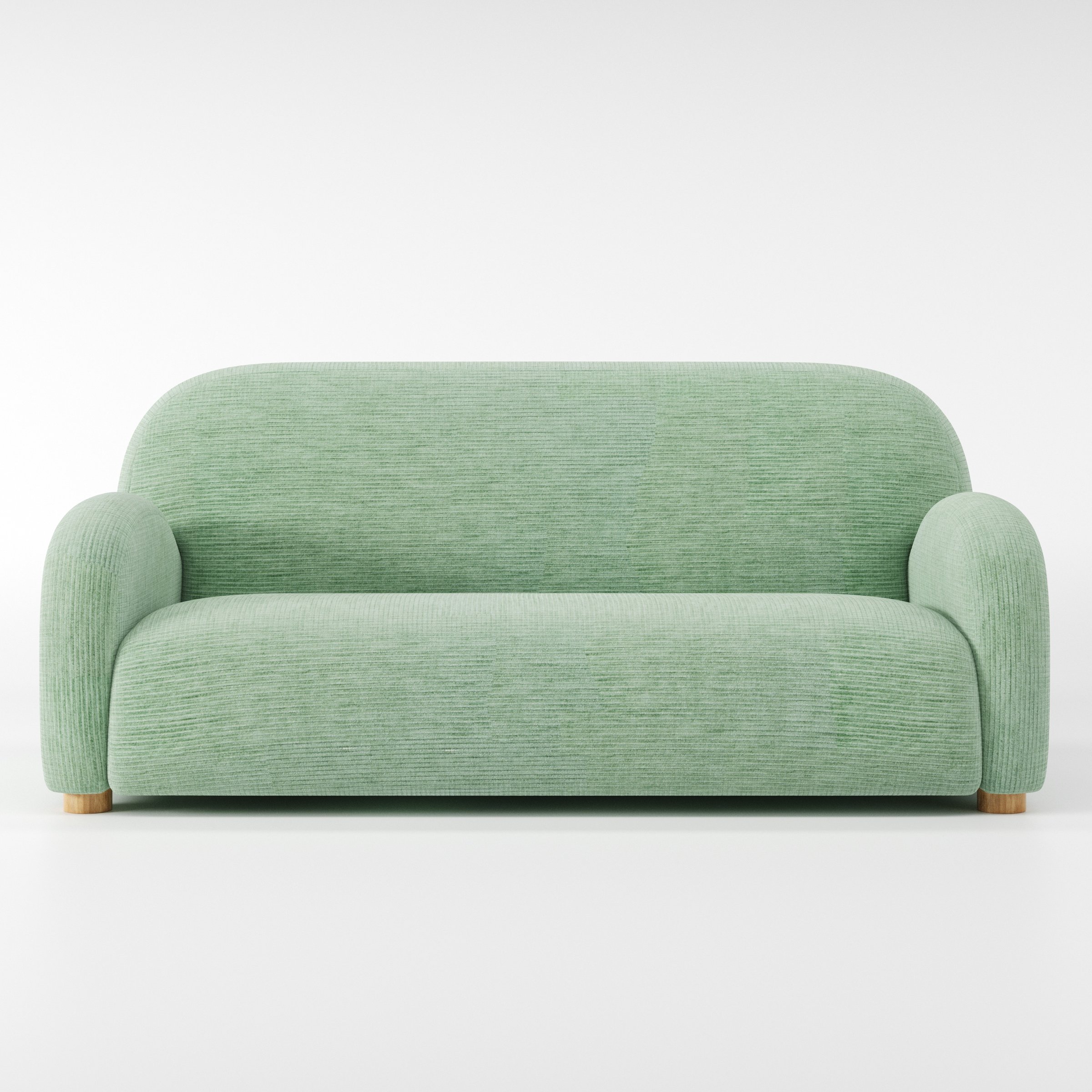 Awe sofa in Caldey Velvet Corduroy Eucalyptus shown front-on against a neutral studio backdrop.