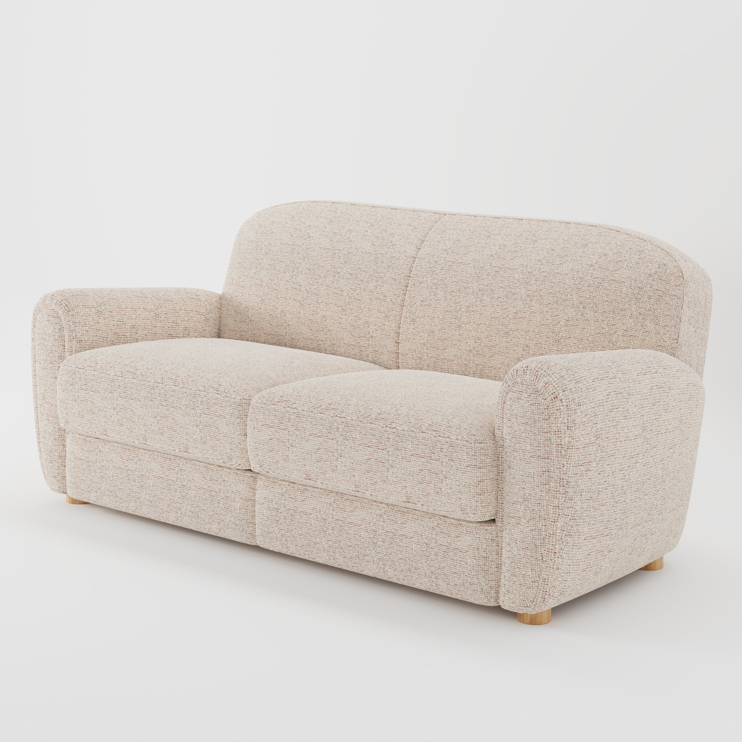 Fergus sofa in Orsay Boucle Cream and Copper shown at a diagonal angle highlighting arm profile and seat depth.