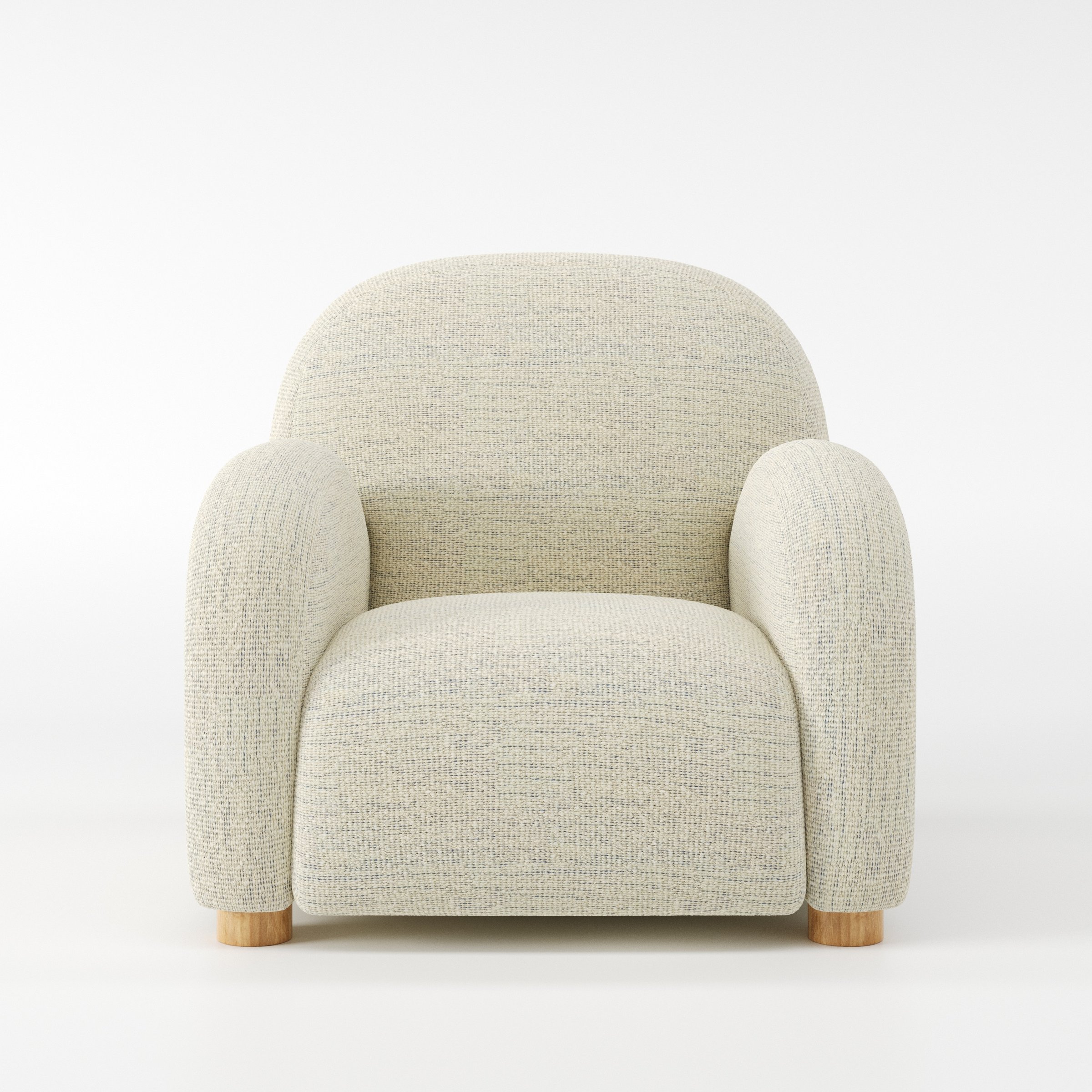 Awe armchair in Orsay Boucle Cream and Marine shown front-on against a neutral studio backdrop.