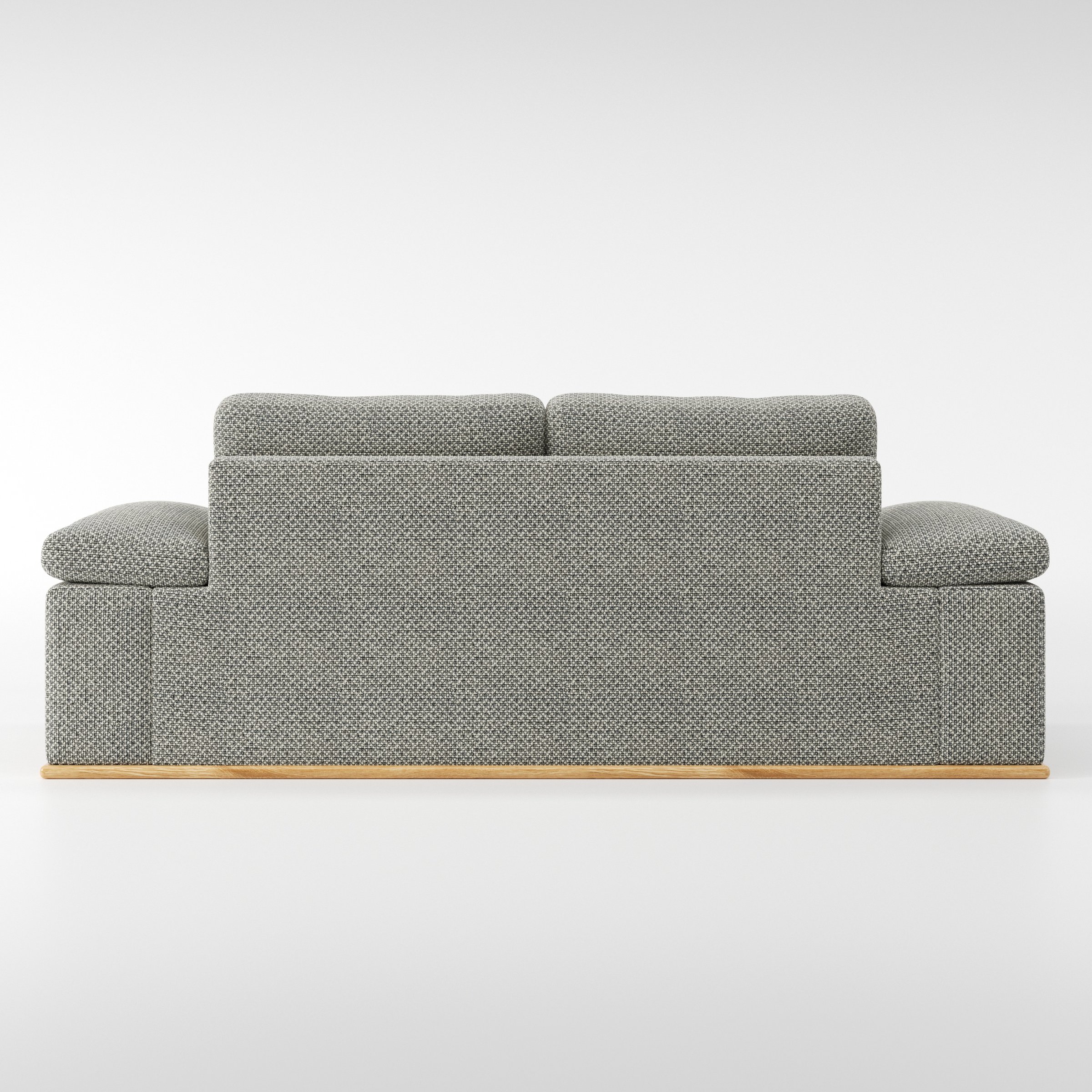 Cusher sofa in Rousay Wool Blend Tar and Chalk shown from the rear highlighting back cushions and upholstery finish.