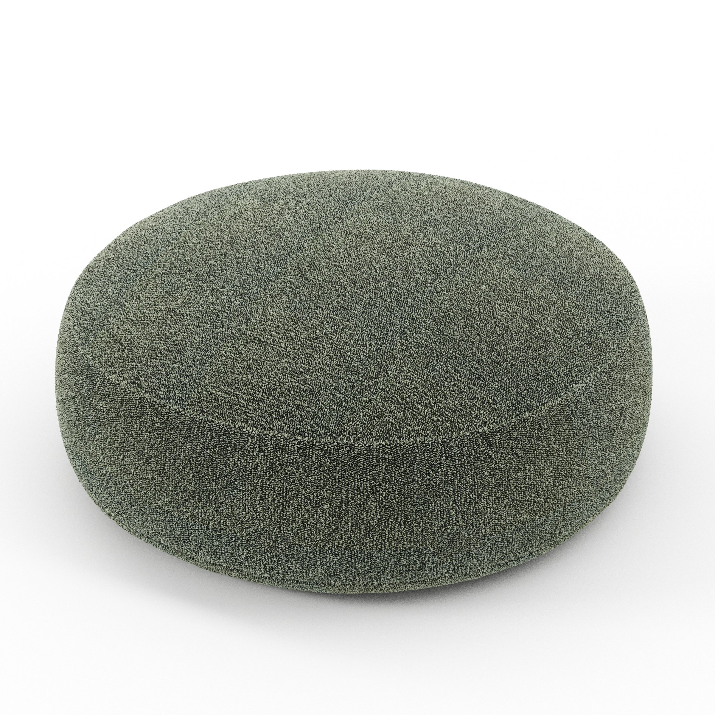 Halo cushion in Kilda Boucle Moss, round simple cushion in textured moss green boucle, size 40cm x 8.75cm