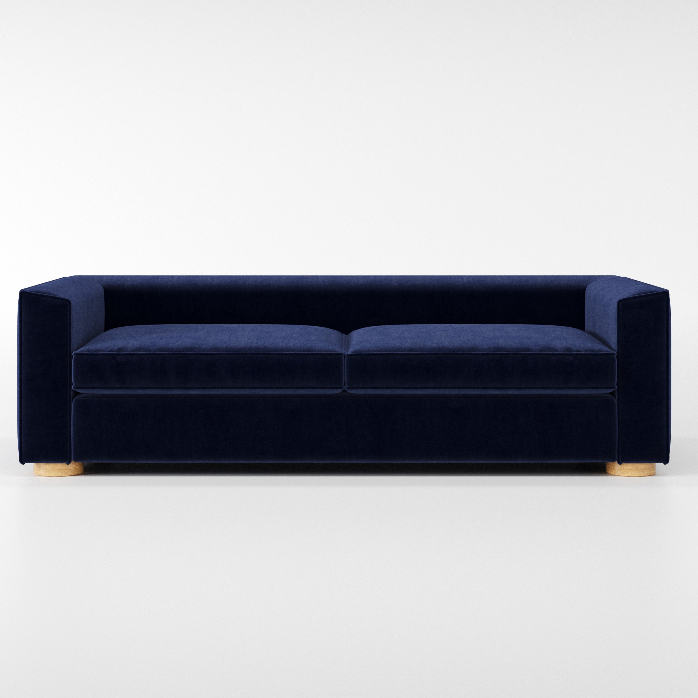 Feale sofa in Noss Velvet Navy shown front-on against a neutral studio backdrop.