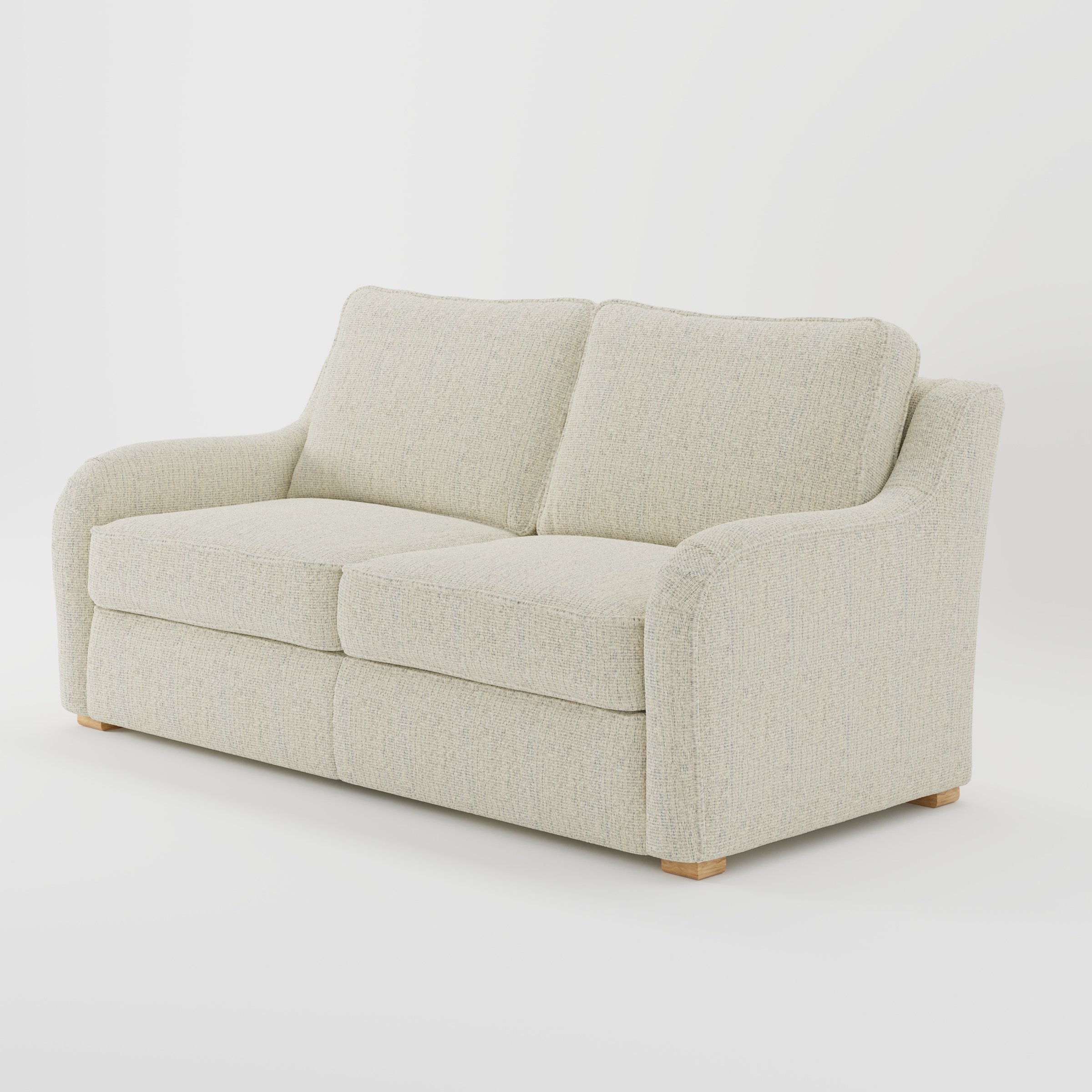 Cashel sofa in Orsay Boucle Cream and Marine shown at a diagonal angle highlighting arm profile and seat depth.