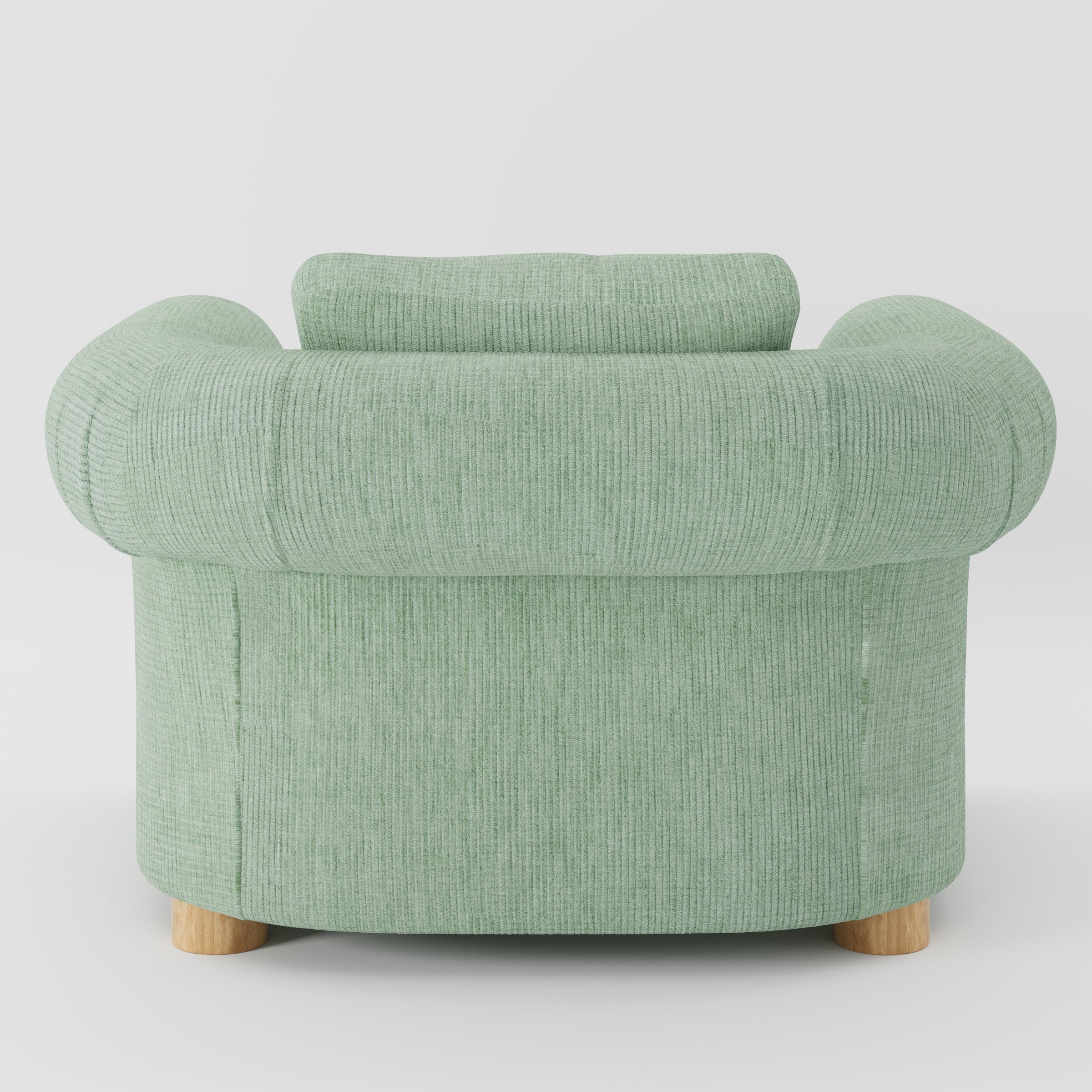Windermere armchair in Caldey Velvet Corduroy Eucalyptus shown from the rear highlighting loose covers and upholstery finish.