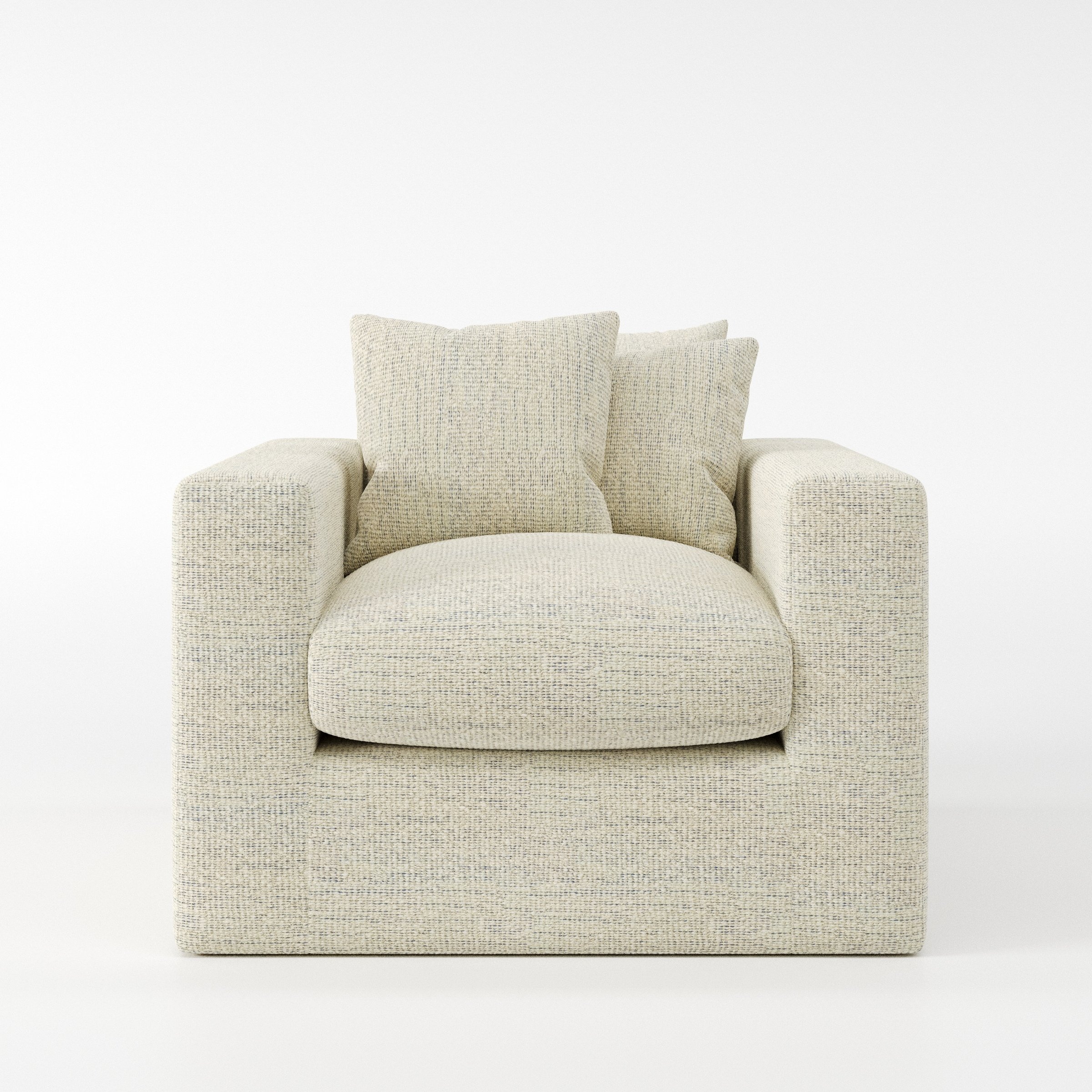 Coniston armchair in Orsay Boucle Cream and Marine shown front-on against a neutral studio backdrop.