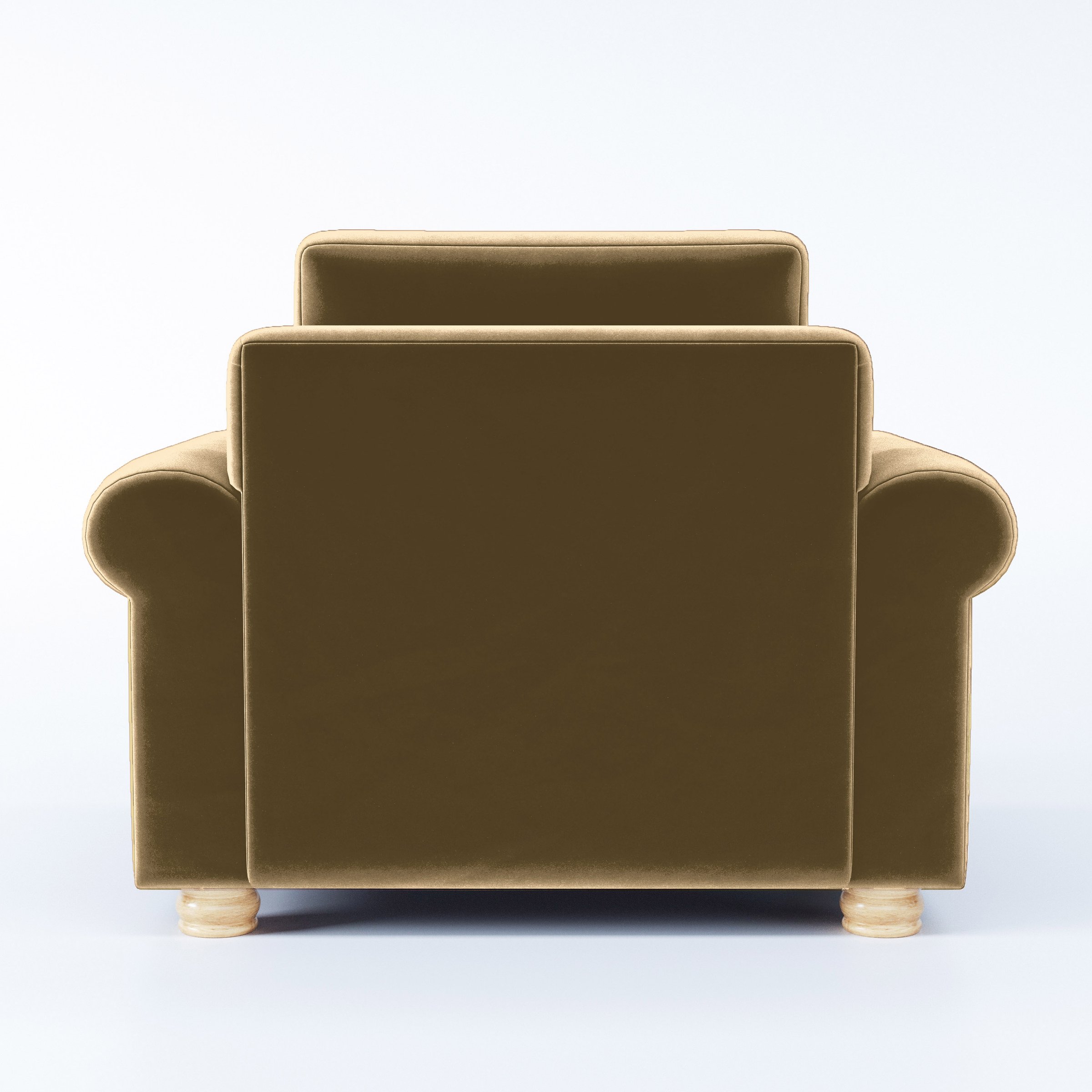 Rear view of the Anna Lee armchair upholstered in Plush EasyClean Velvet in Cafe.