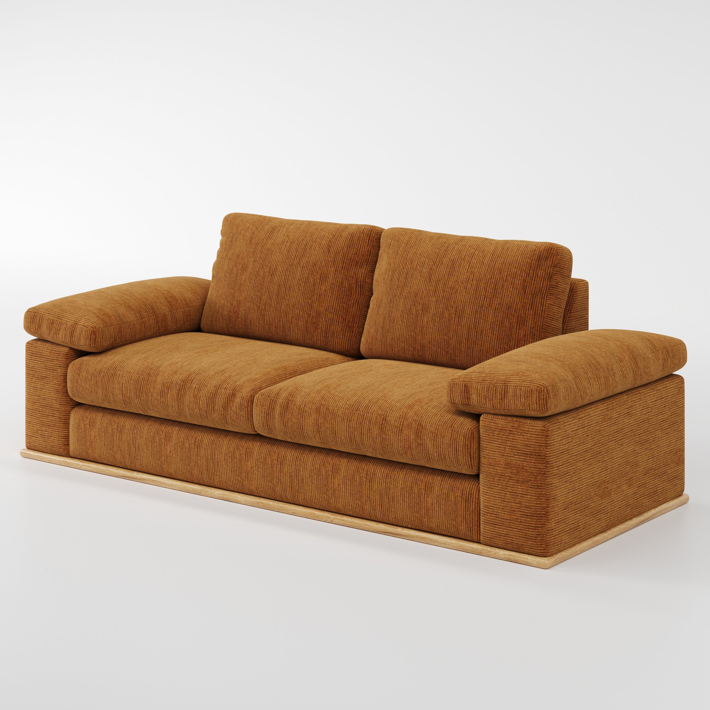 Cusher sofa in Caldey Velvet Corduroy Tobacco shown at a diagonal angle highlighting arm profile and seat depth.