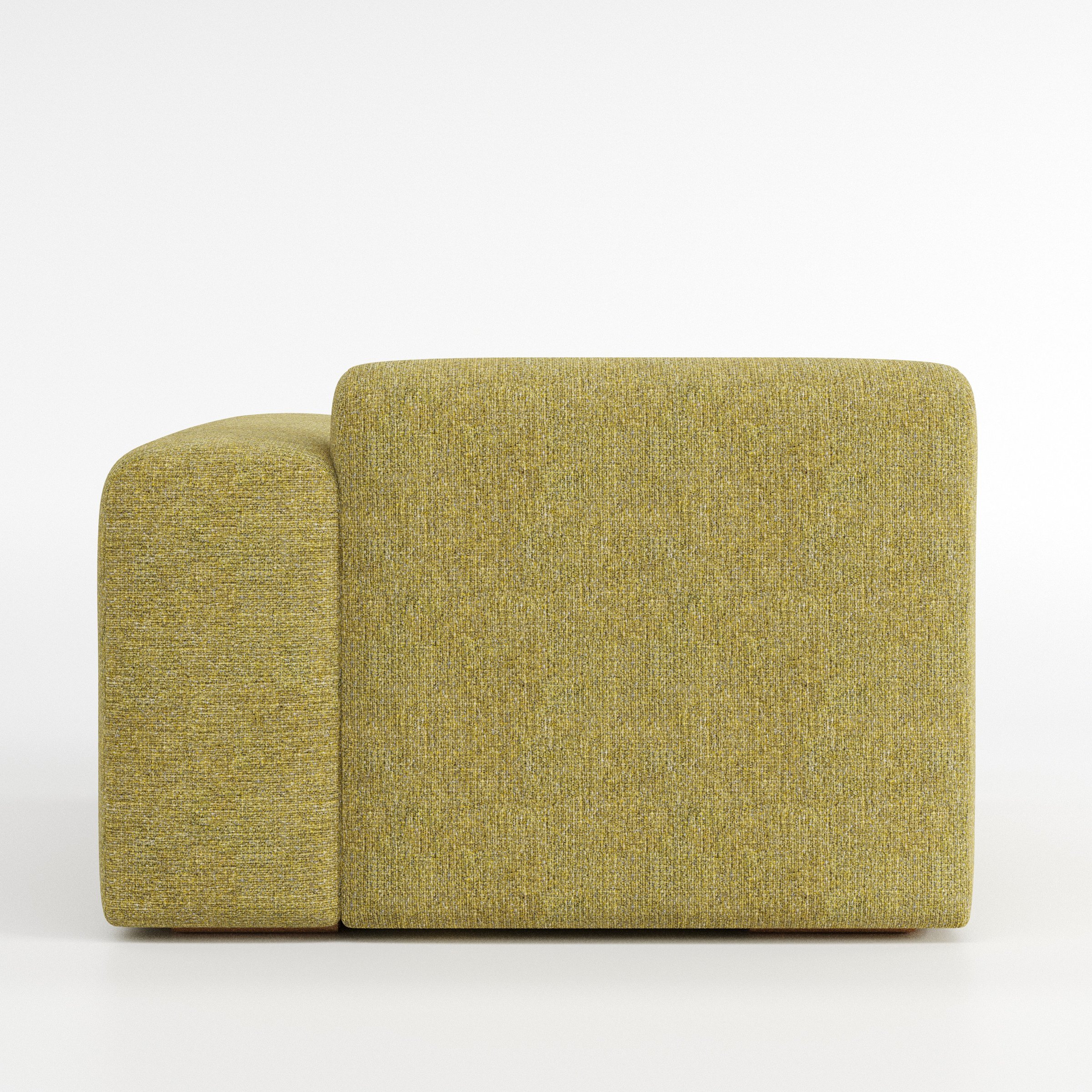 Drumquin modular sofa right side unit in Heyling Tweed Sencha shown from the back with a smooth, softly curved silhouette and armrest edge visible.