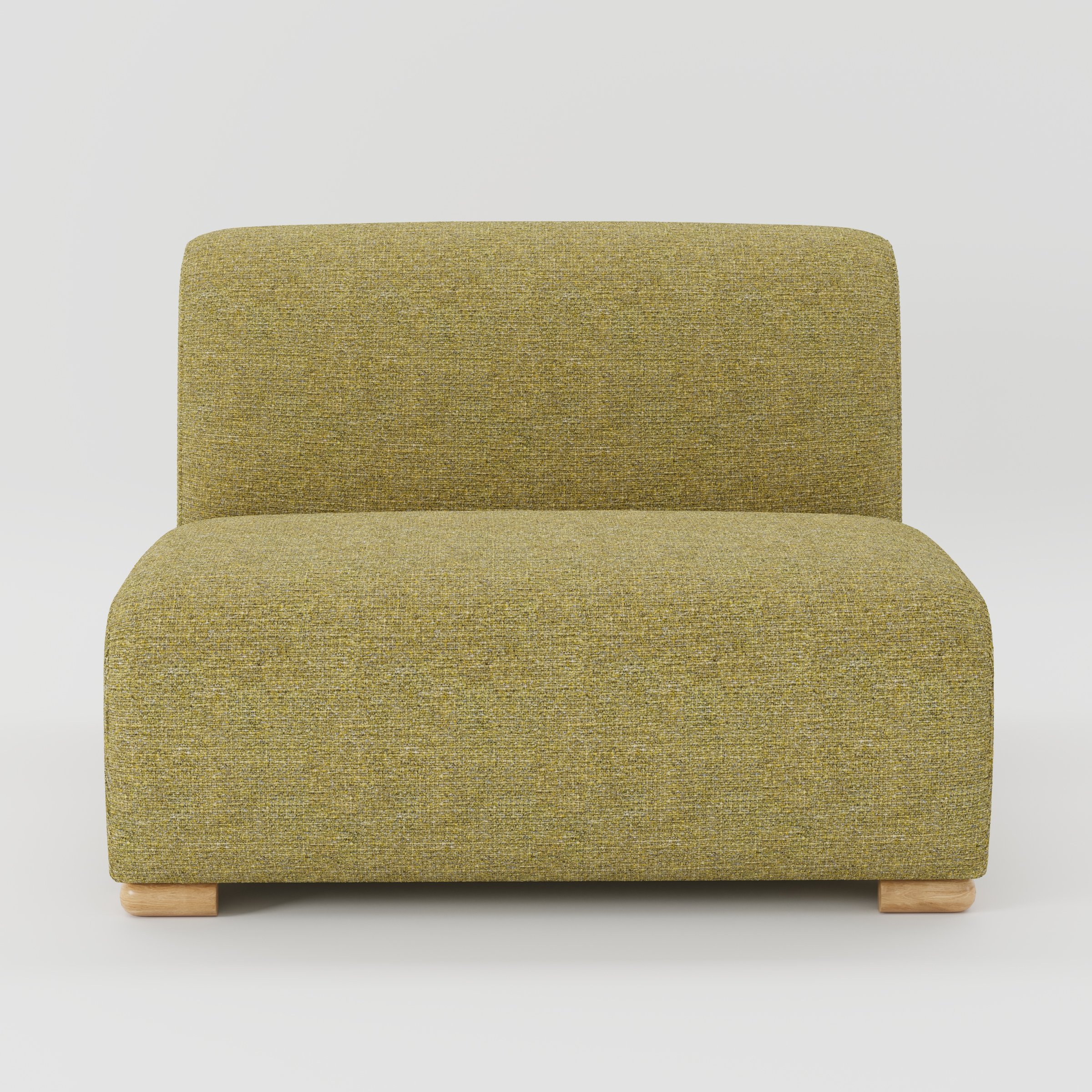 Tay single sofa unit in Heyling Tweed Sencha shown from the front with a low, armless design, deep seat and visible timber feet.