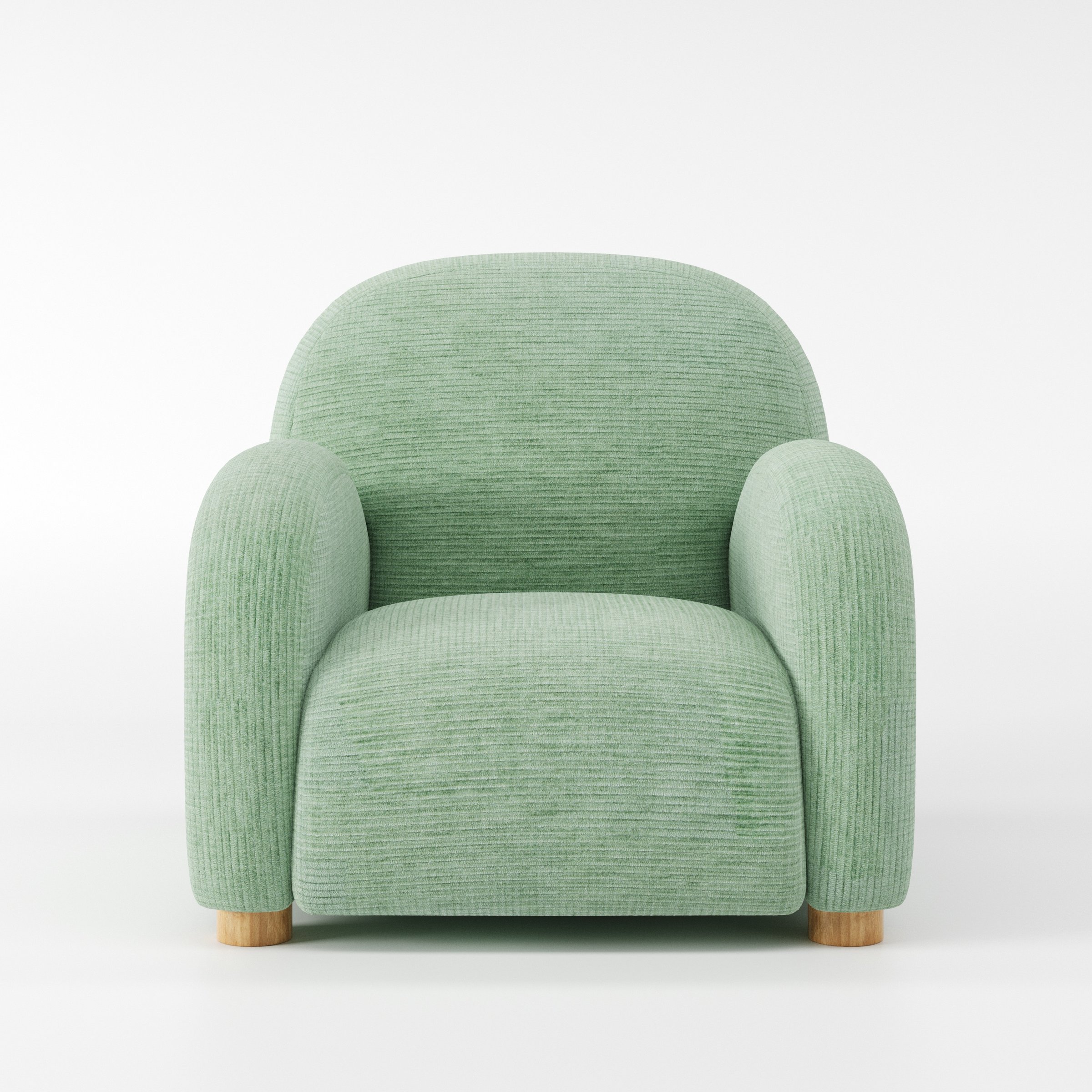 Awe armchair in Caldey Velvet Corduroy Eucalyptus shown front-on against a neutral studio backdrop.