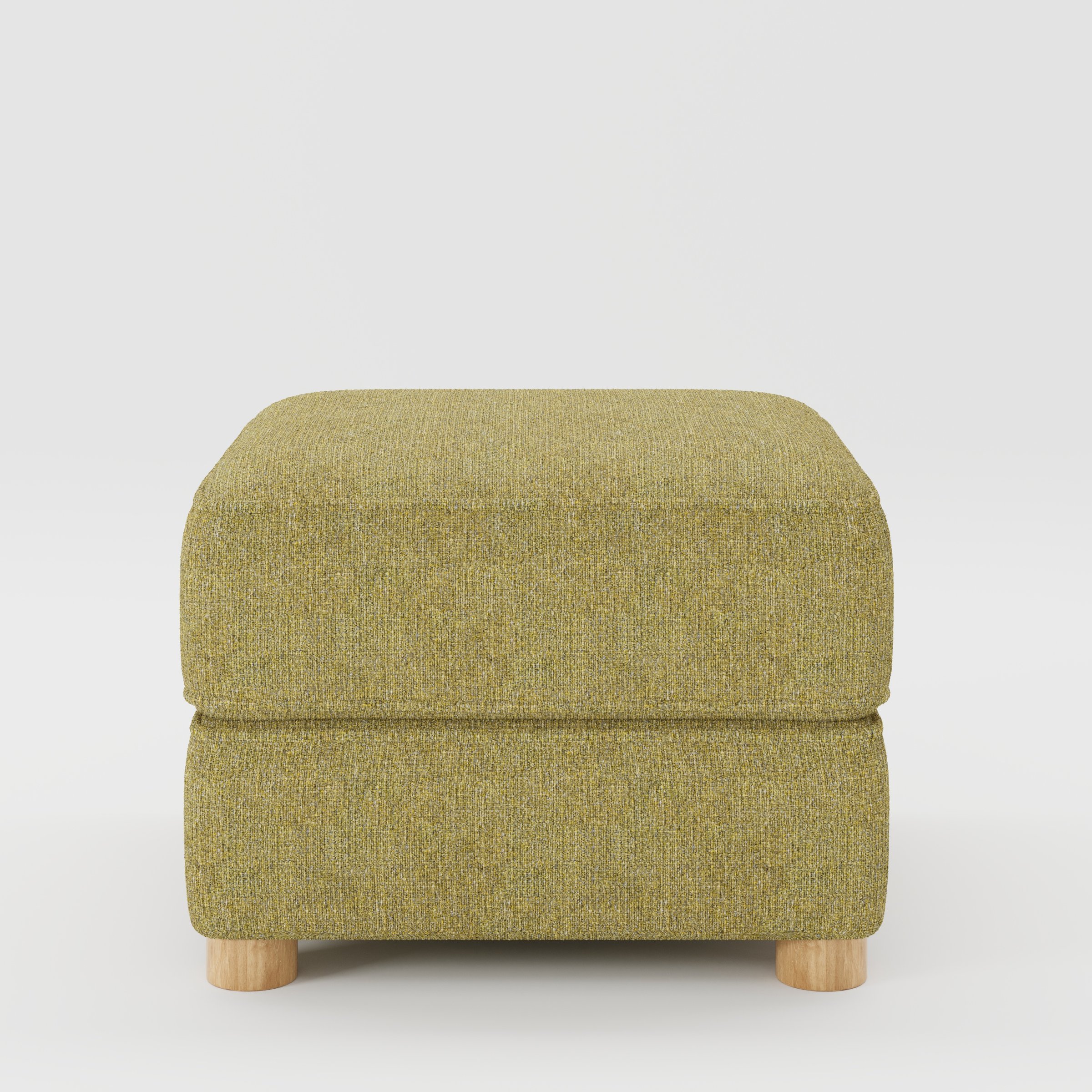 Fergus footstool in Heyling Tweed Sencha shown front-on against a neutral studio backdrop.