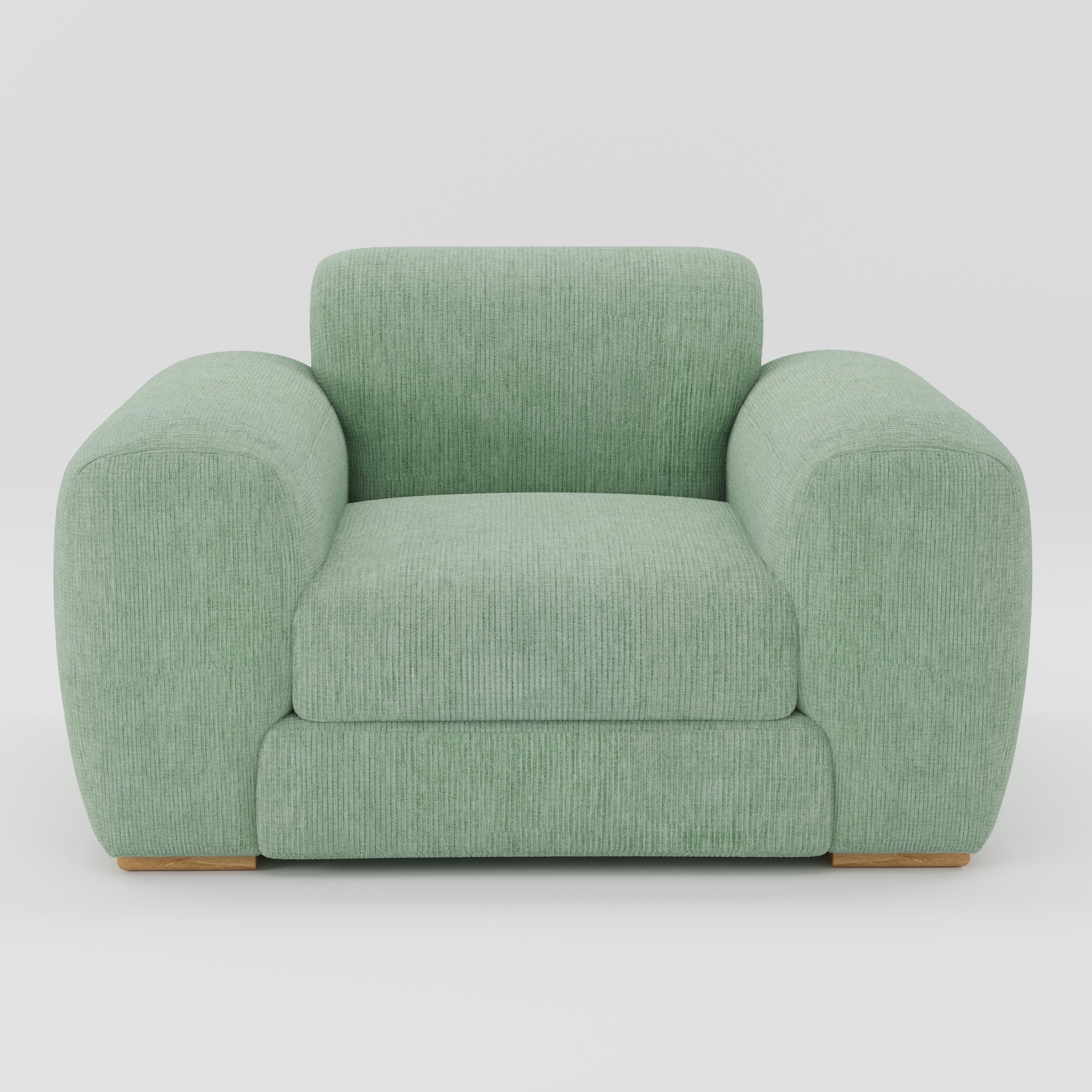 Darwell armchair in Caldey Velvet Corduroy Eucalyptus shown front-on against a neutral studio backdrop.