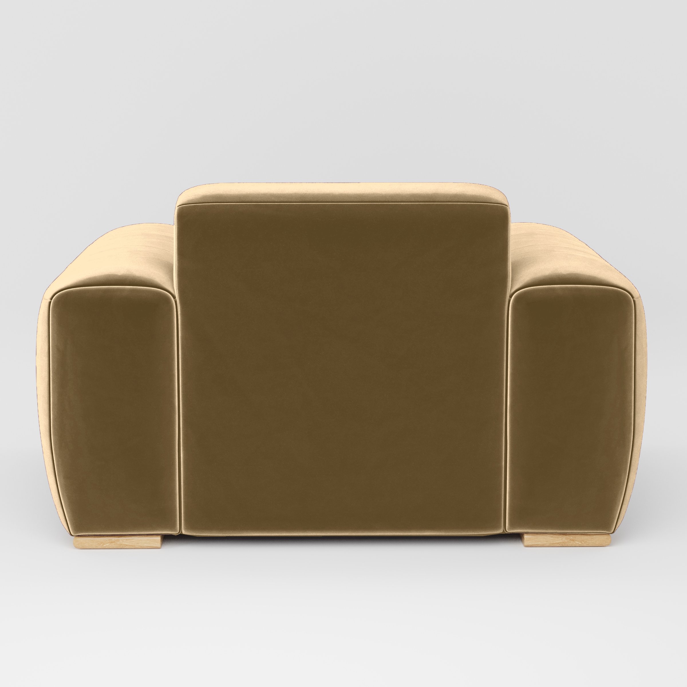 Rear view of the Darwell armchair upholstered in Plush EasyClean Velvet in Cafe.