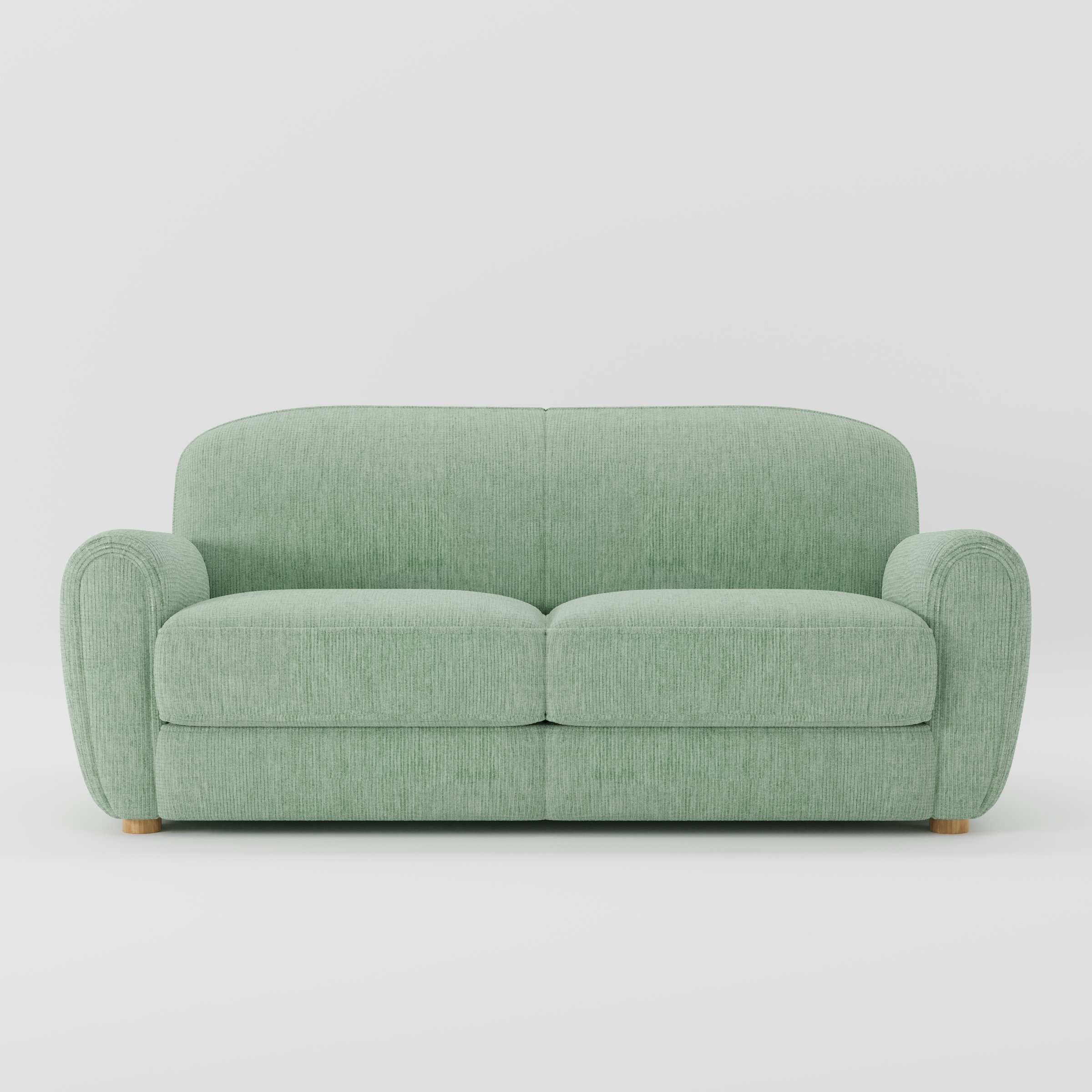 Fergus sofa in Caldey Velvet Corduroy Eucalyptus shown front-on against a neutral studio backdrop.
