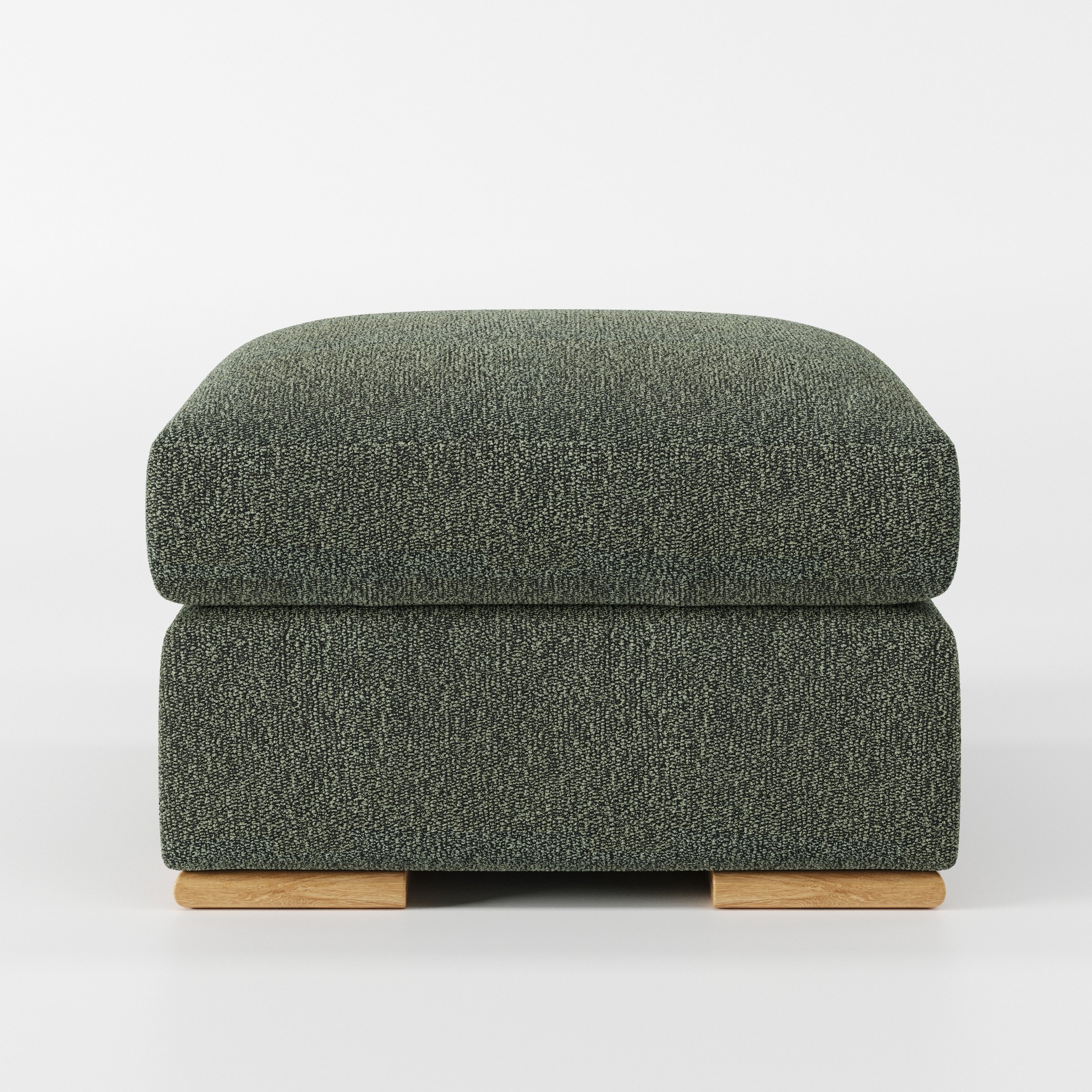 Moy footstool in Kilda Boucle Moss shown front-on against a neutral studio backdrop.