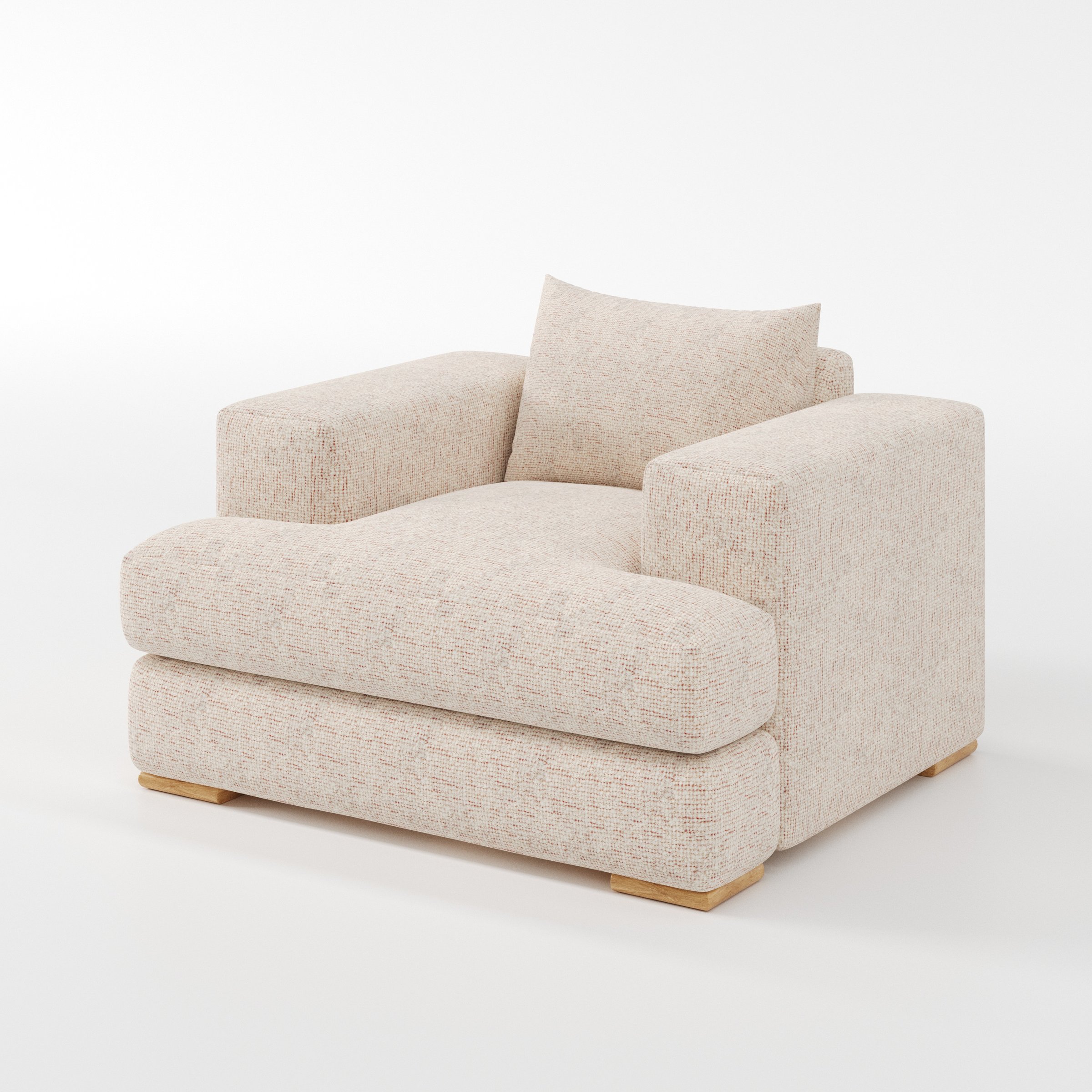 Fane armchair in Orsay Boucle Cream and Copper shown at a diagonal angle highlighting arms and seat depth.